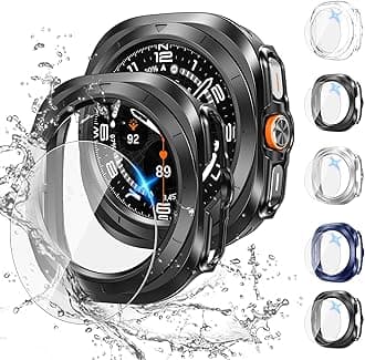 [5+5Pack for Samsung Galaxy Watch Ultra 2025 / Galaxy Watch 7 Ultra 2024 47mm Accessories, Hard PC Bumper/HD Anti-Fog Tempered Glass Protective Film, Face Cover Set for Women Men
