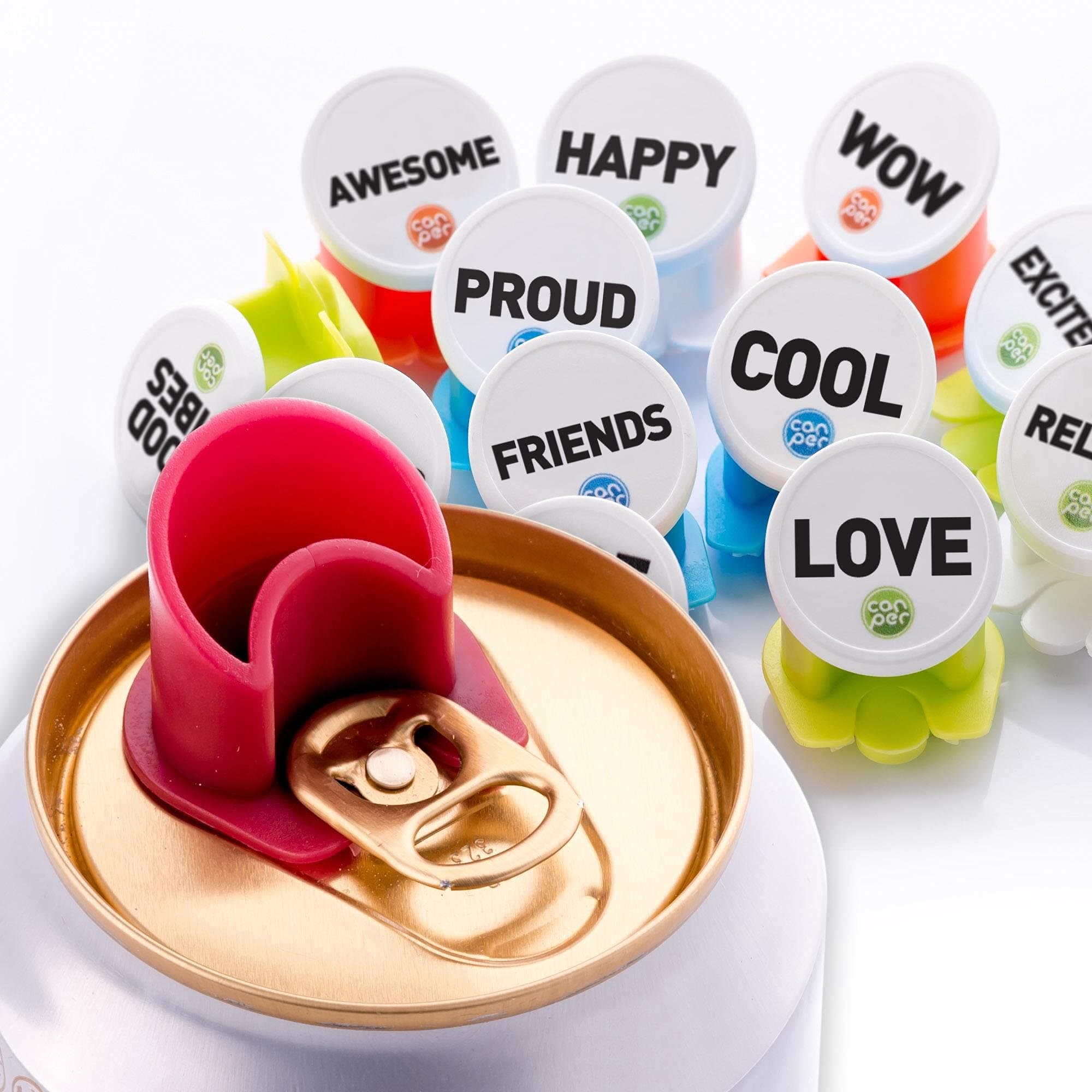 Canper Soda Can Lids for Slim and Regular Cans, Multicoloured (18 Pack Mix Designs), Reusable Soda Can Covers for Hygienic Drinking Out of Beverage Cans