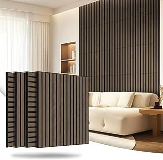 AKK-Star Wood Slat Acoustic Panels (4 Pack/23.6"x23.6"/Covers 15.5 Sq. Ft.) – 3D Textured Wall Panels for Noise Reduction & Modern Decor, Soundproof Panels for Living Room & Bedroom(5# Dark Walnut)