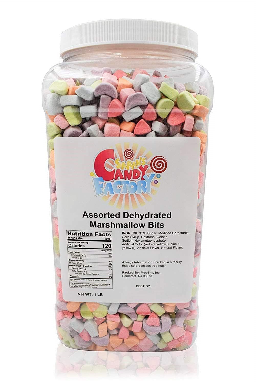 Assorted Dehydrated Marshmallow Bits in Jar, 1lb PACK 1