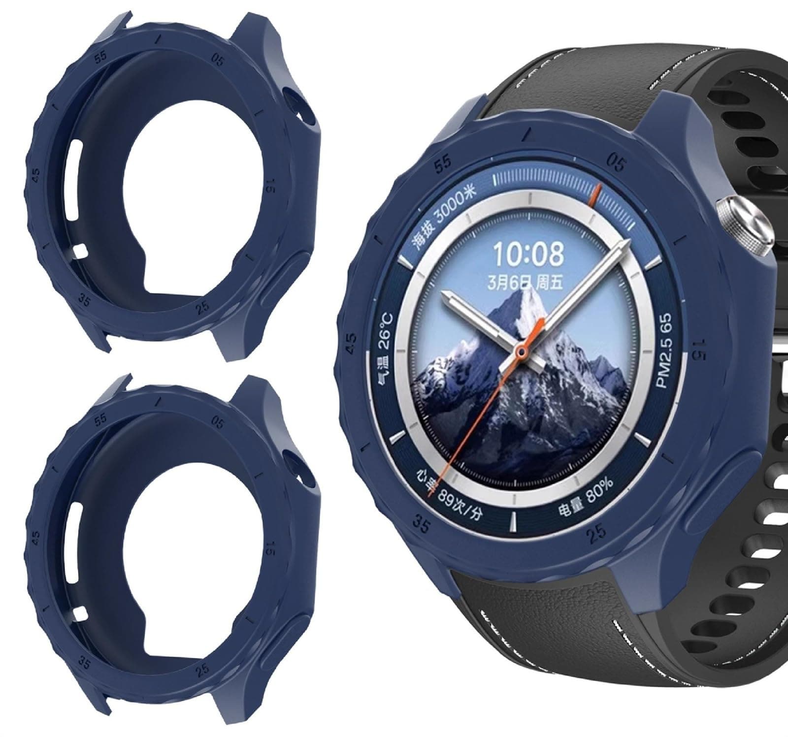 GIOPUEY Case Compatible with OnePlus Watch 3, [2 PACK] Soft TPU Silicone Protective Case Cover, Shock Resistant - Dark Blue