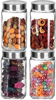 Vency Piramal Glass Cube Storage Glass Jar 1 Ltr Transparent Glass Jars & Containers for Kitchen Pantry- Storage with Lid (1 Ltr, Set Of 4)
