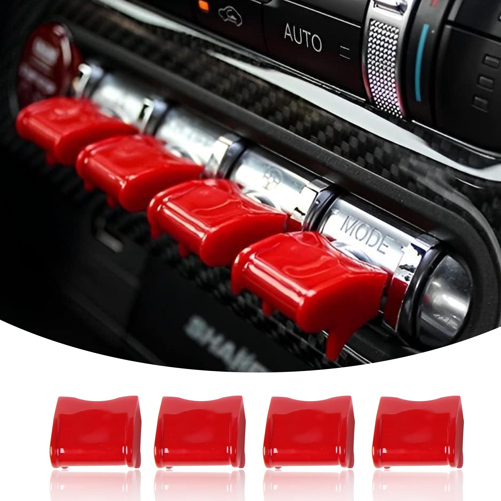 bonbo 4PCS Center Console Dashboard Control Button Cover Trim Interior Accessories for Ford Mustang 2015 2016 2017 2018 2019 2020 2021(Red)