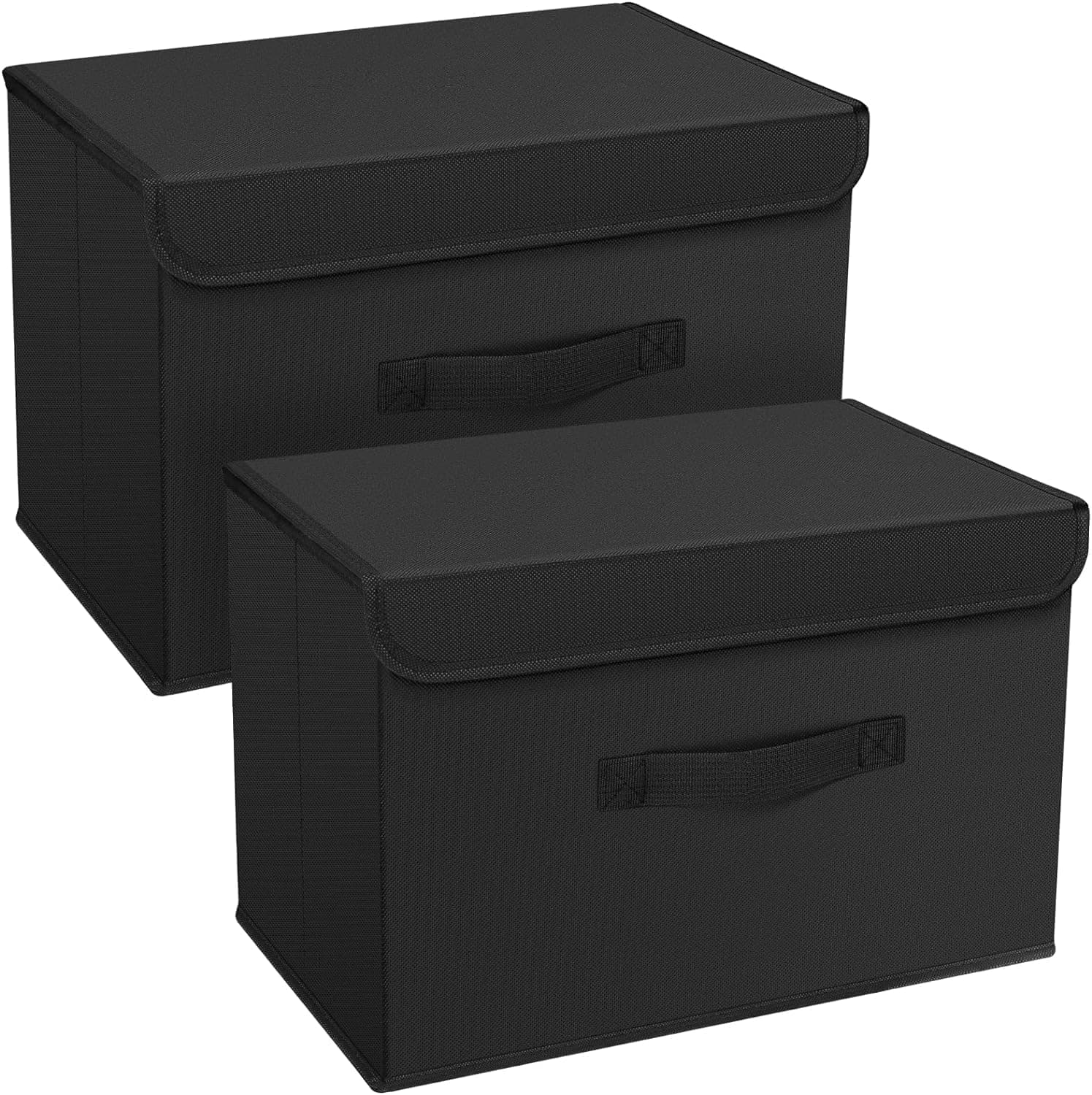 Homsorout Foldable Storage Boxes with Lids - Wardrobe Organiser Bin with Handle Fabric Basket Containers for Clothes, Book, Shelf, Office, 38x25x25 cm, Black