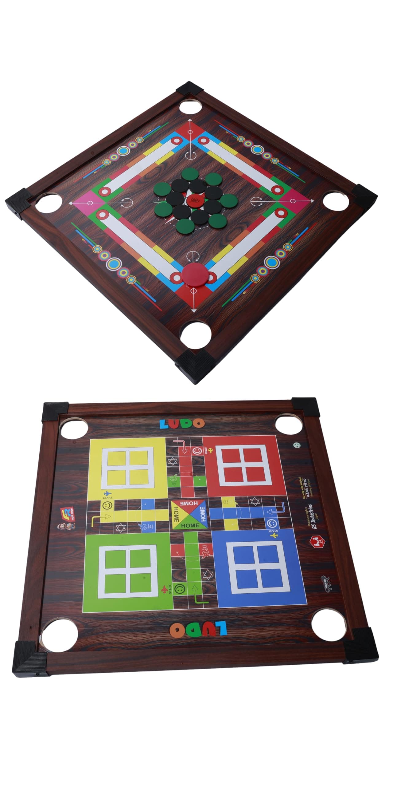 Fast Rush:-Premium Carrom Board Game Set - Smooth Playing Surface with Coins and Striker - Classic Indoor Full Size Carrom Board & Ludo Board Game for Kids. (Medium (17x17).