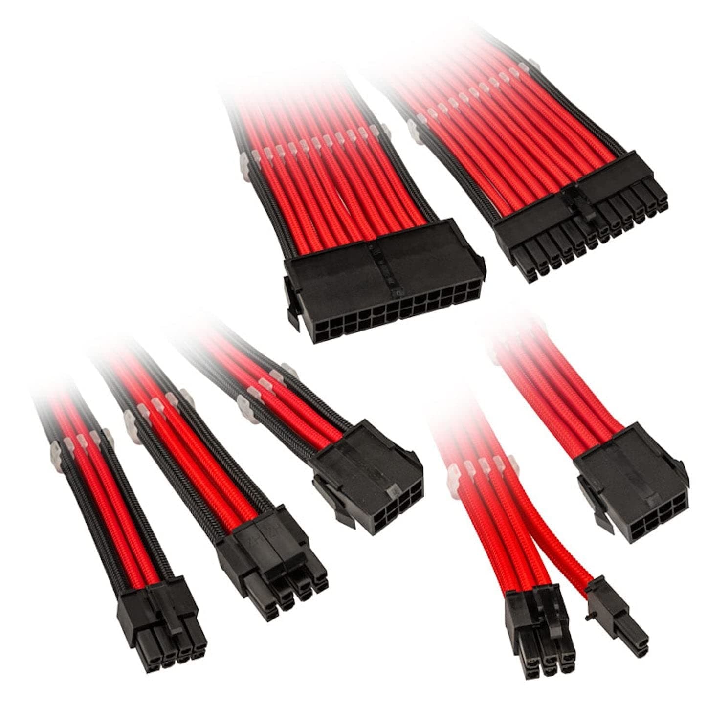 KOLINKSix Cable Extension Sets Sleeved Cable Kit - Includes 24-Pin 4+4-Pin 8-Pin and 6+2-Pin PC Cable - Pcie Cable Works with PCIe 5.0 (Red)