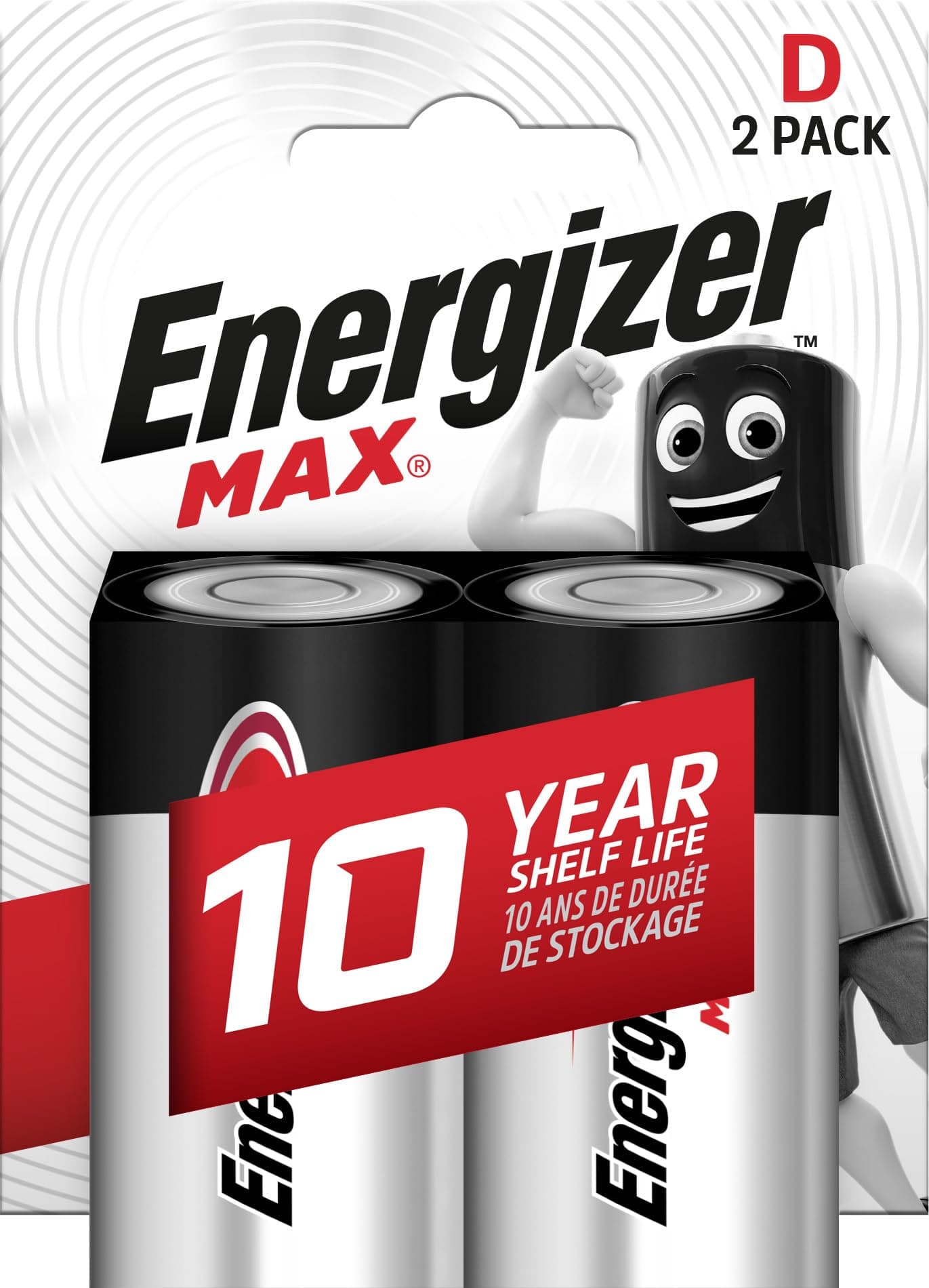 Max Alkaline D Batteries - Long-Lasting High-Performance 1.5V Power, Leak-Proof Design, 2-Pack for Large Devices