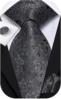 Mens Tie Set Solid Paisley Silk Striped Necktie for Men with Cufflinks Tie and Pocket Square