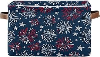 Fireworks Large Storage Basket Usa Independence Day Foldable Storage Box Organizer Bins with Handles for Bedroom Home Office