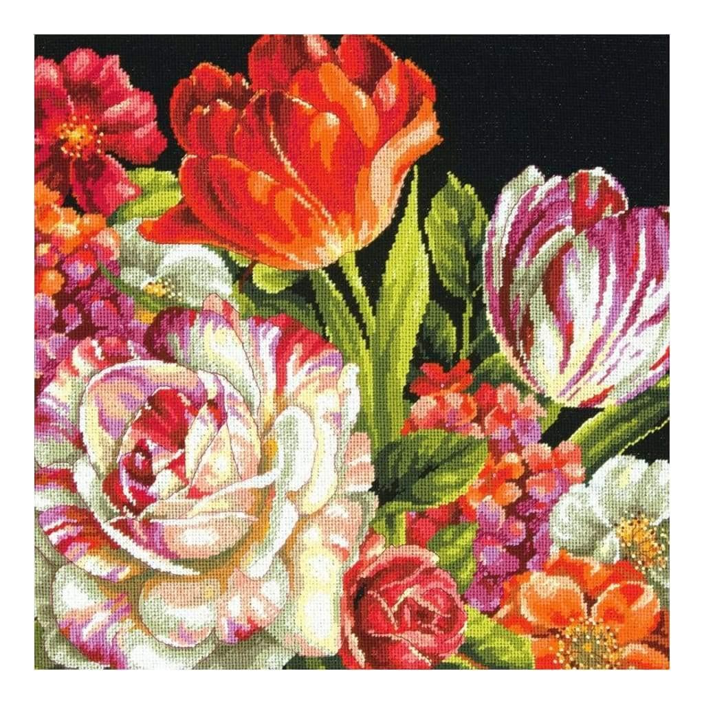 Dimensions Needlepoint Kit, Bouquet On Black Floral Pattern, 14'' X