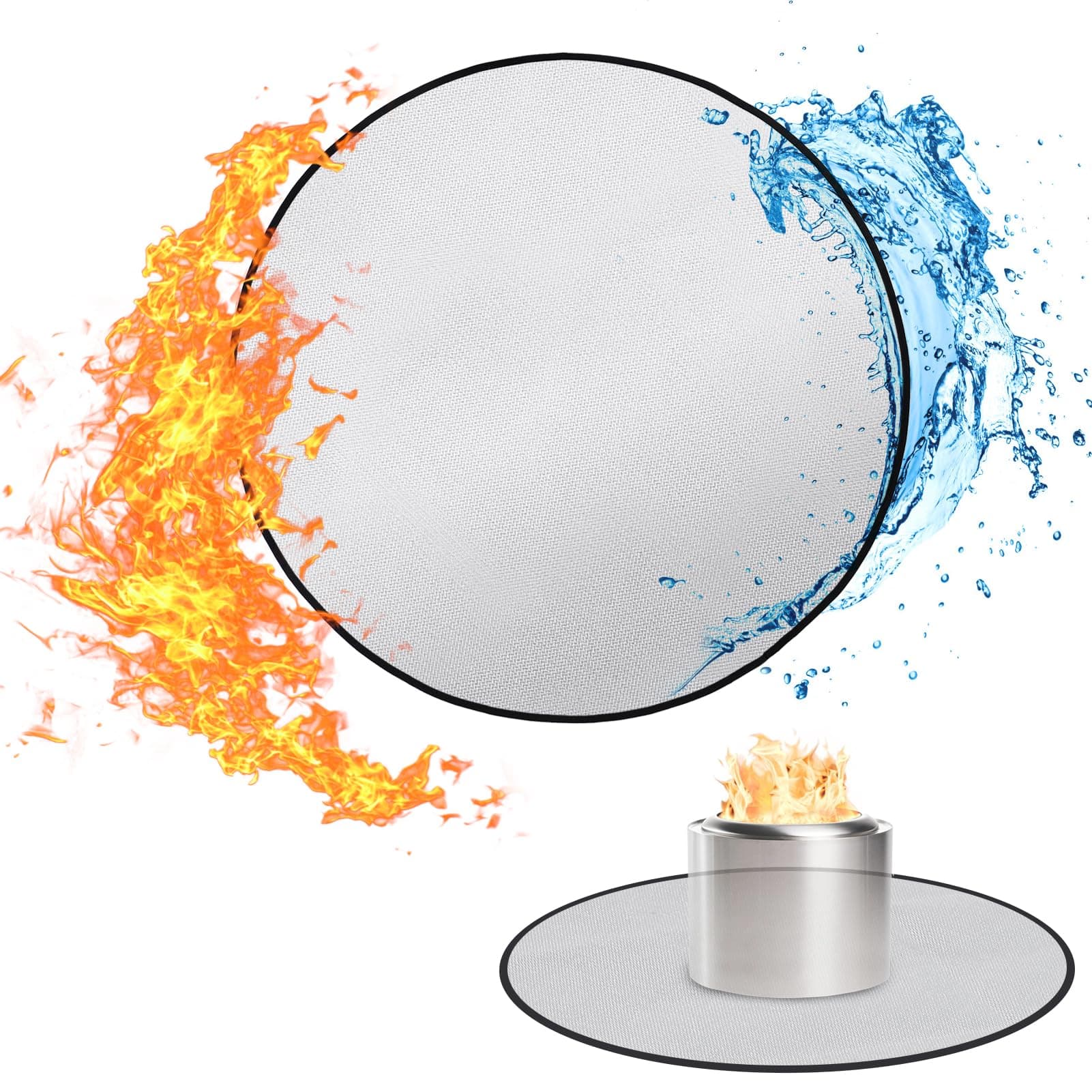 47'' Fire Pit Mat for Solo Stove Bonfire, Fireproof Mat Round Under Grill Mat, Easy-to-Clean Waterproof Pad for Grass Wooden Deck Patio Outdoor Wood Burning BBQ, Silvery
