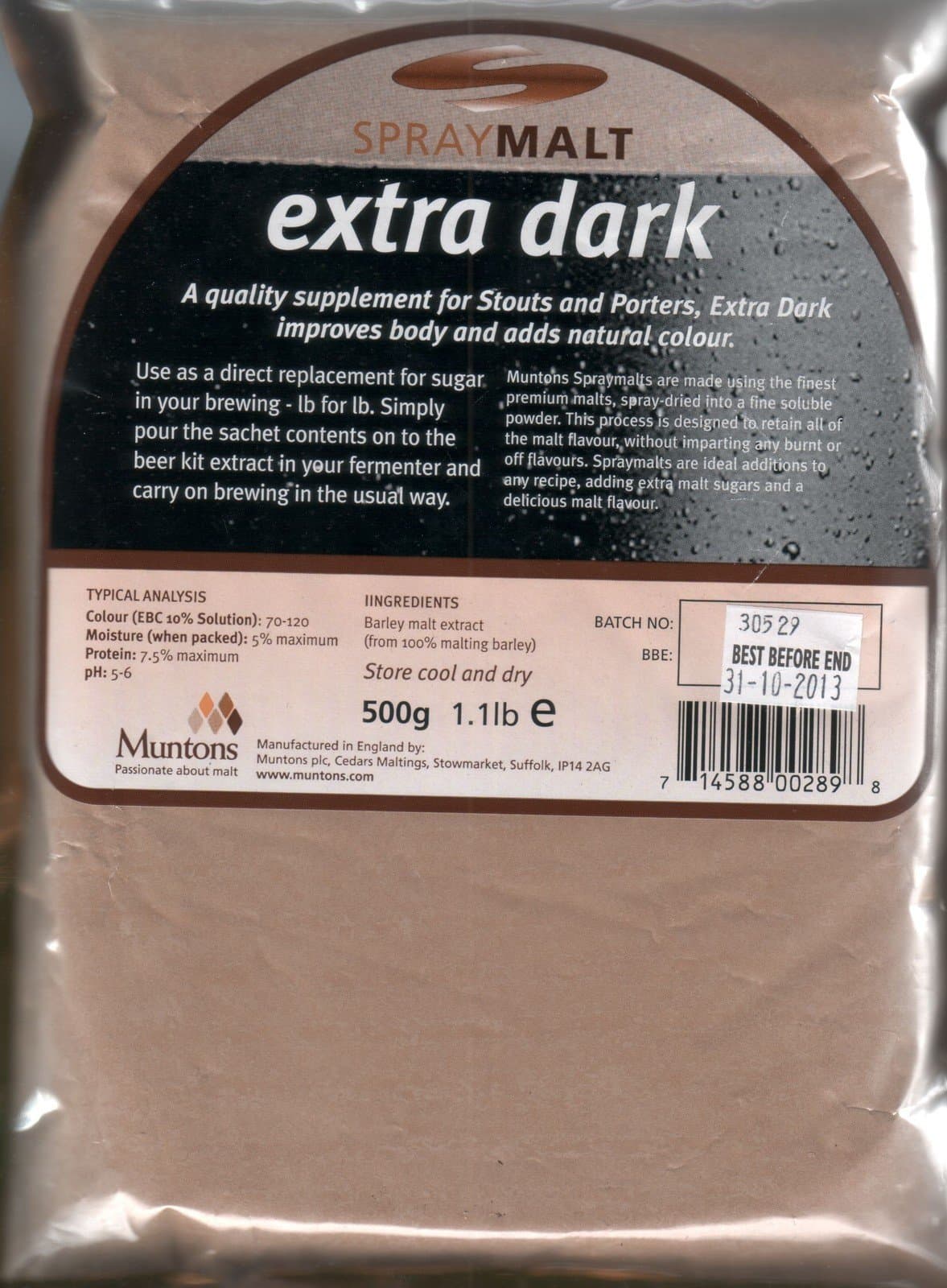 500g Muntons foil packed Extra Dark spraymalt