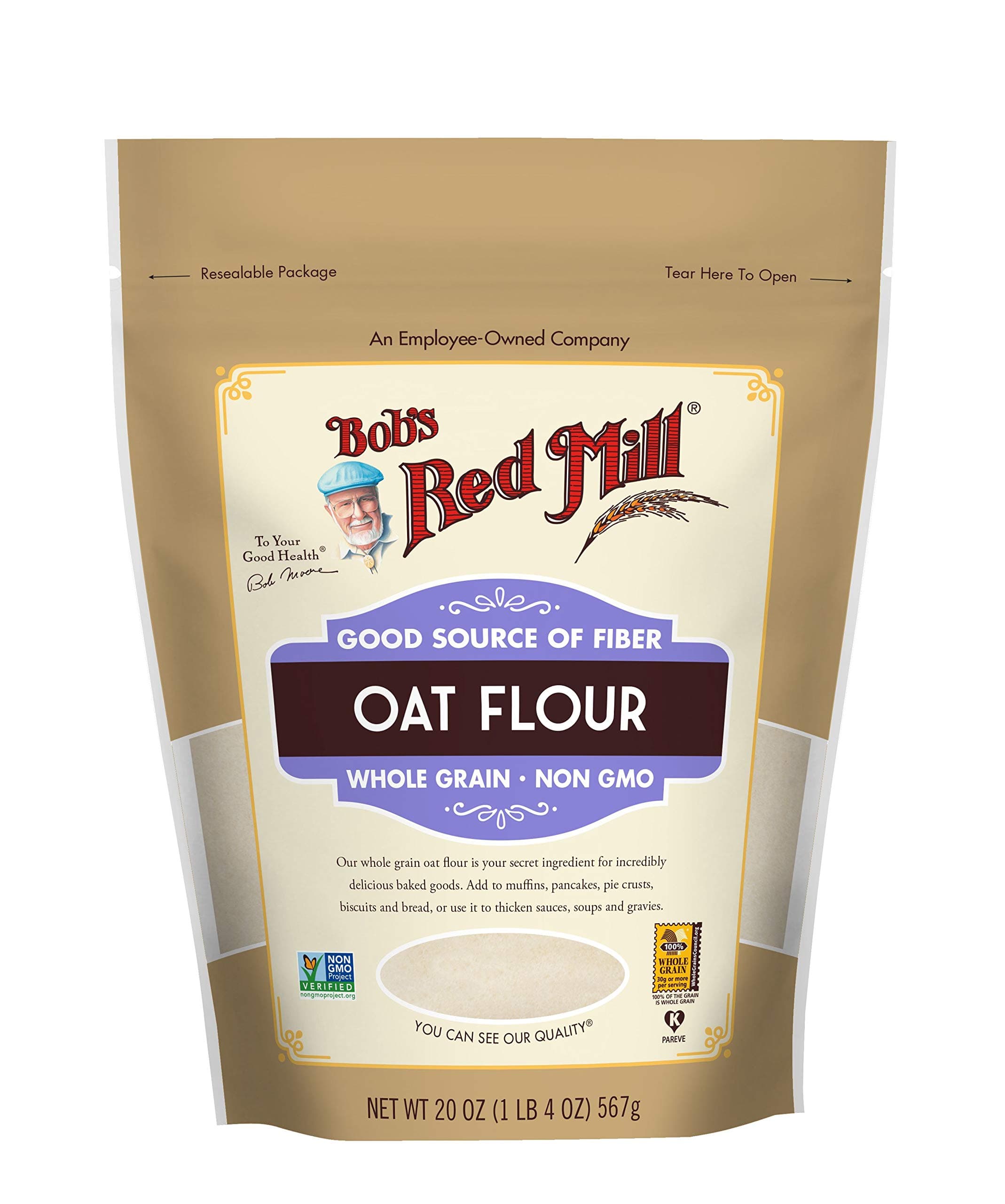 Whole Grain Oat Flour, 20oz (Pack of 1) - Whole Grain, Vegan, Kosher