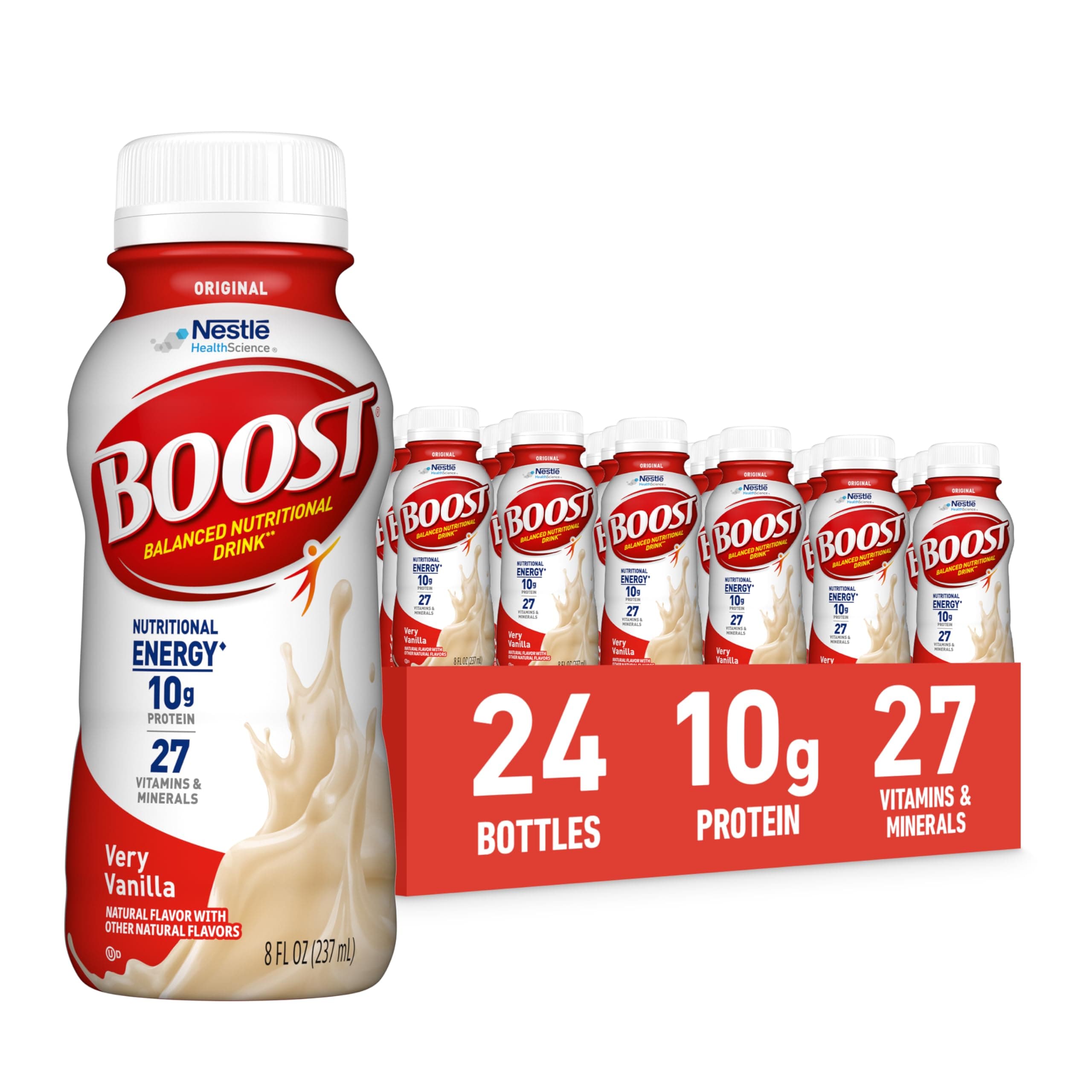 BOOST Original Ready to Drink Nutritional Drinks, Very Vanilla, 8 Fl Oz Bottles, Pack of 24