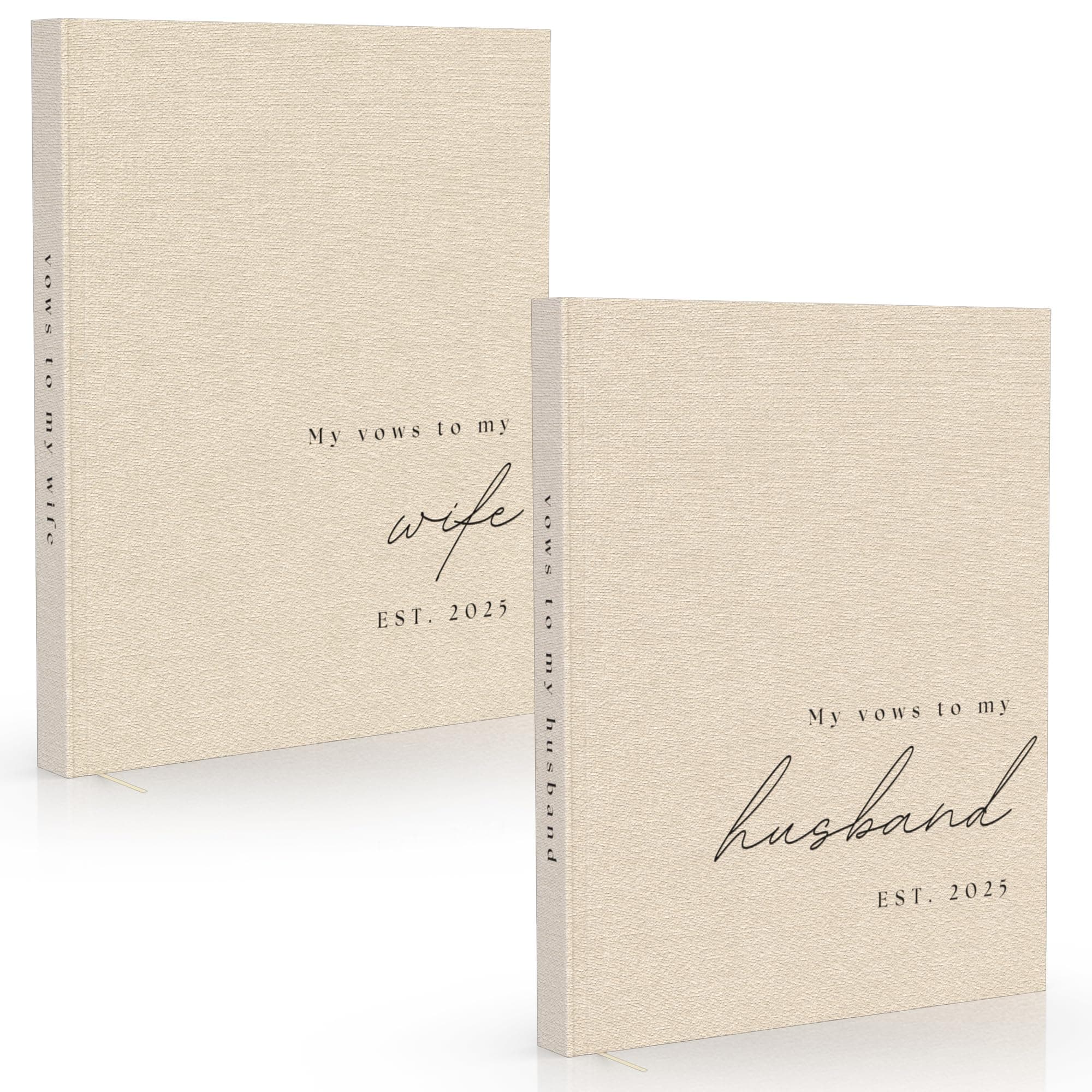 Wedding Vow Books His and Hers - 2 Pack Personalized 2025 Year His & Hers Book - Linen Hardcover Bride and Groom Notebook for Ceremony Vows - Bookmark & Lined Pages - Renewal & Wedding Must Haves