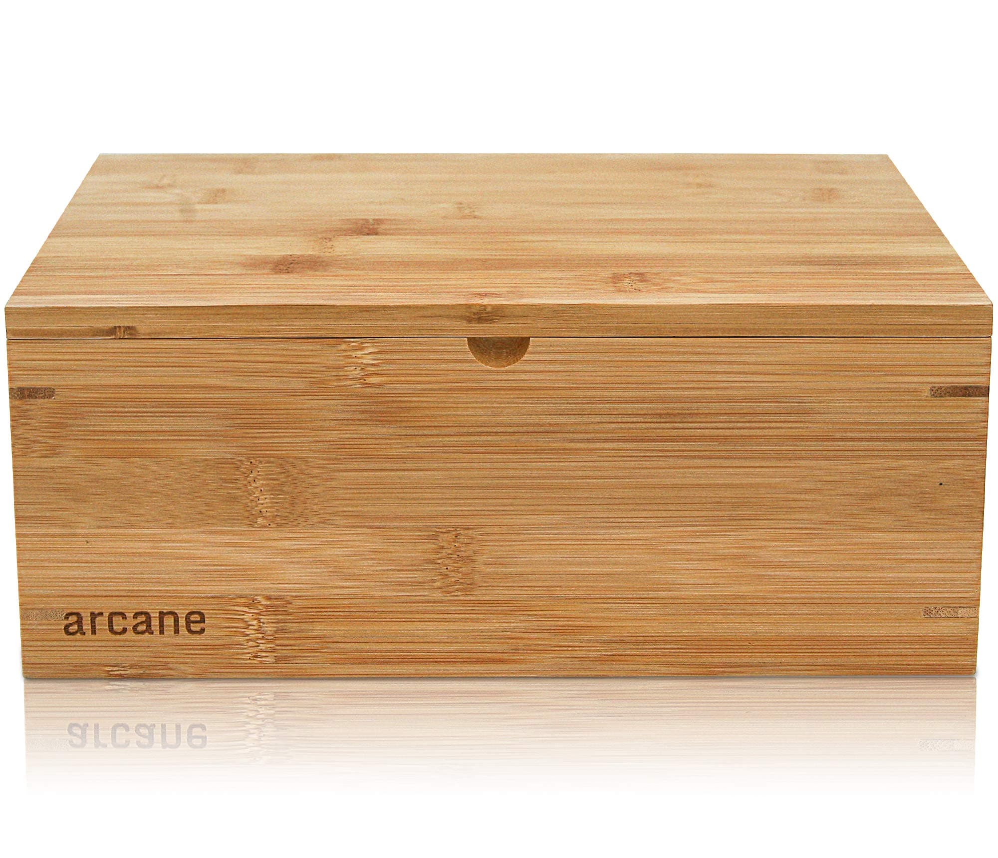 Arcane Stash Box Rolling Tray Combo - Premium Quality Natural Bamboo - Extra Large Stash Box with Rolling Tray Lid - Beautiful and Strong with Spline Reinforced Corner Joints