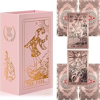Tarot Cards for Beginners Waterproof Tarot Cards with Guide Book Gold Foil with Meanings on Them 78 Classic Origina Waterproof Rider Waite Taro Deck Fortune Telling Game（Rose Gold）