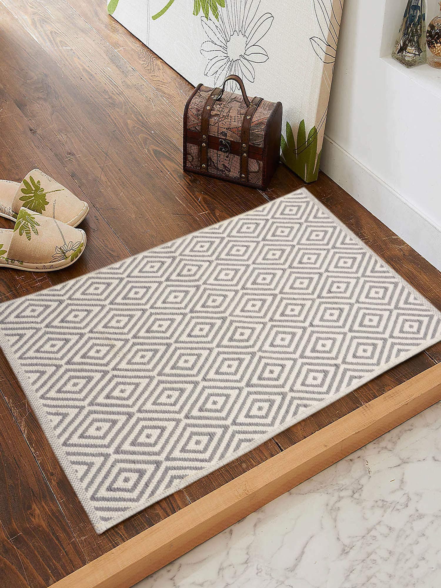 Cotton Multipurpose Rectangular Rug (Grey, 50X80 Cm)