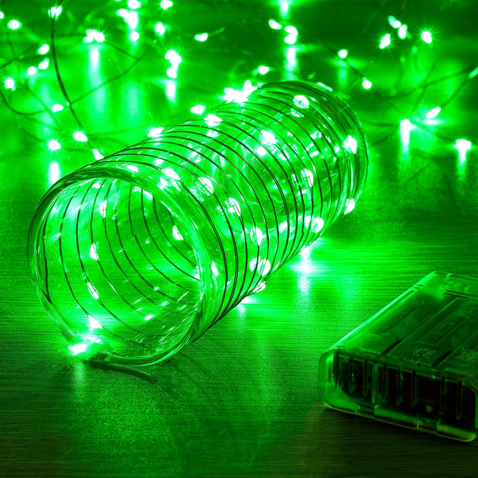 1 Pack 16.4ft Battery Operated String Lights with Timer, Green with Synchronized Twinkle Mode, Fairy Lights Battery Powered, 50 LEDs, Idea for Christmas Bedroom Party Wedding