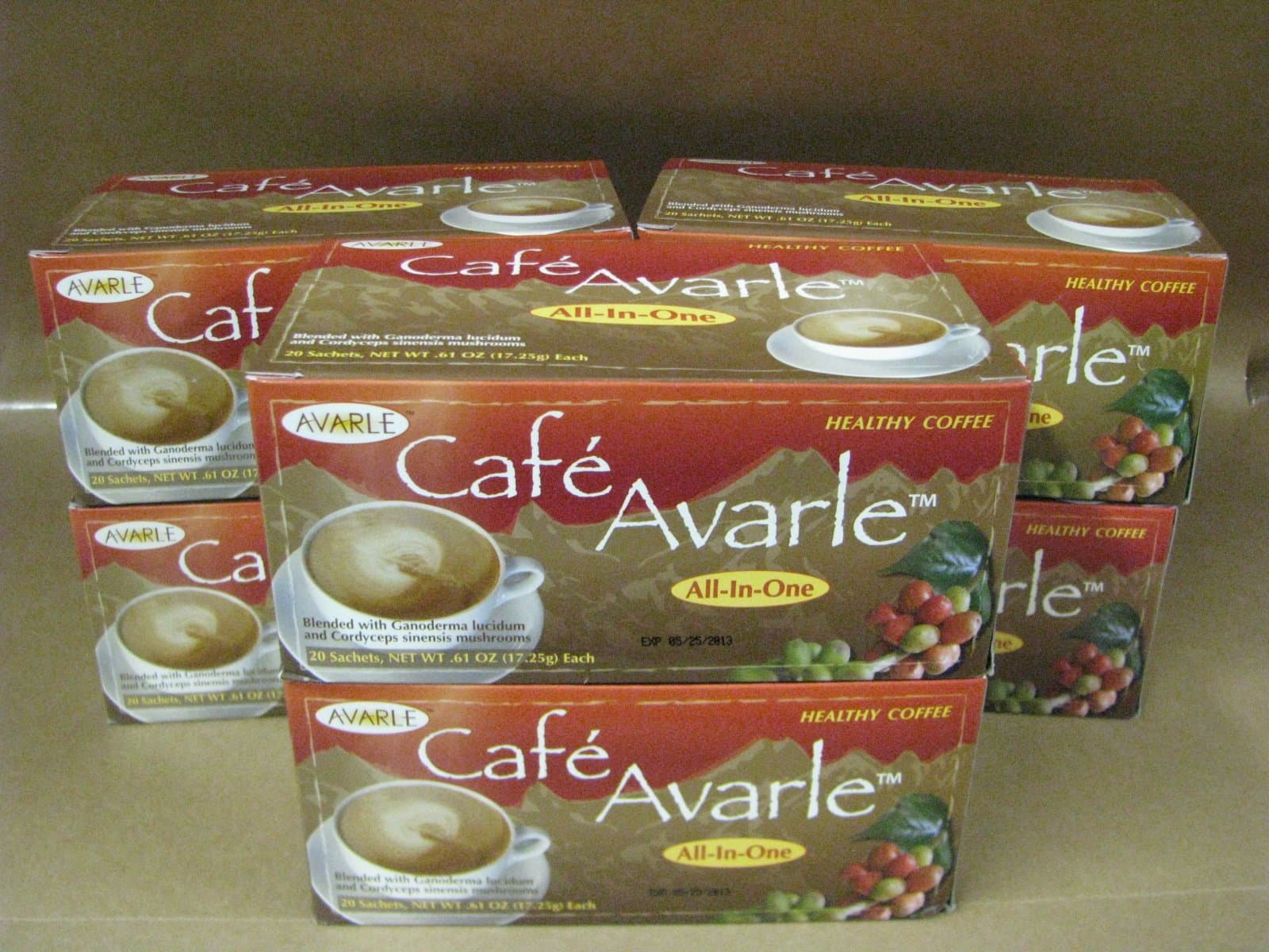 All-in-One Healthy Coffee with Ganoderma & Cordceps. Creamer, Sugar & Xylitol 6 Boxes (20 Pks Ea)