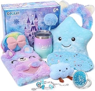 Golray Frozen Toys Girls Kids Elsa Gift 6 7 8 9 10 Years Old, Light Up Pillow Stationery Plush Lock Diary Water Cup Fluffy Teen Princess Toy Christmas Birthday Gift Girl Age 6+, Stainless Steel