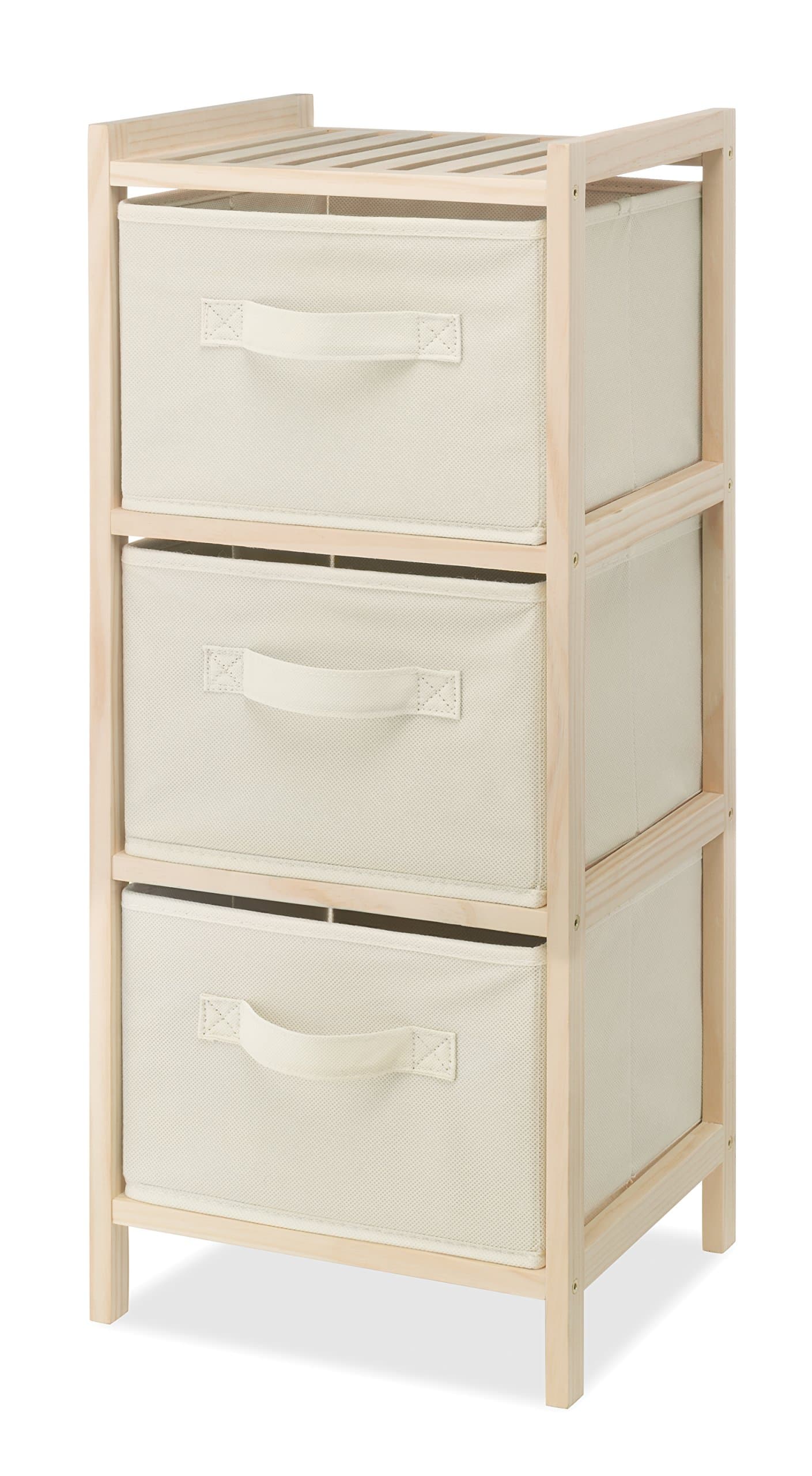 3 Drawer Wood Chest - Compact Design - Pull Out Fabric Bins - Natural Pine, Brown, 11&Quot; X 10&Quot;X29. 5&Quot