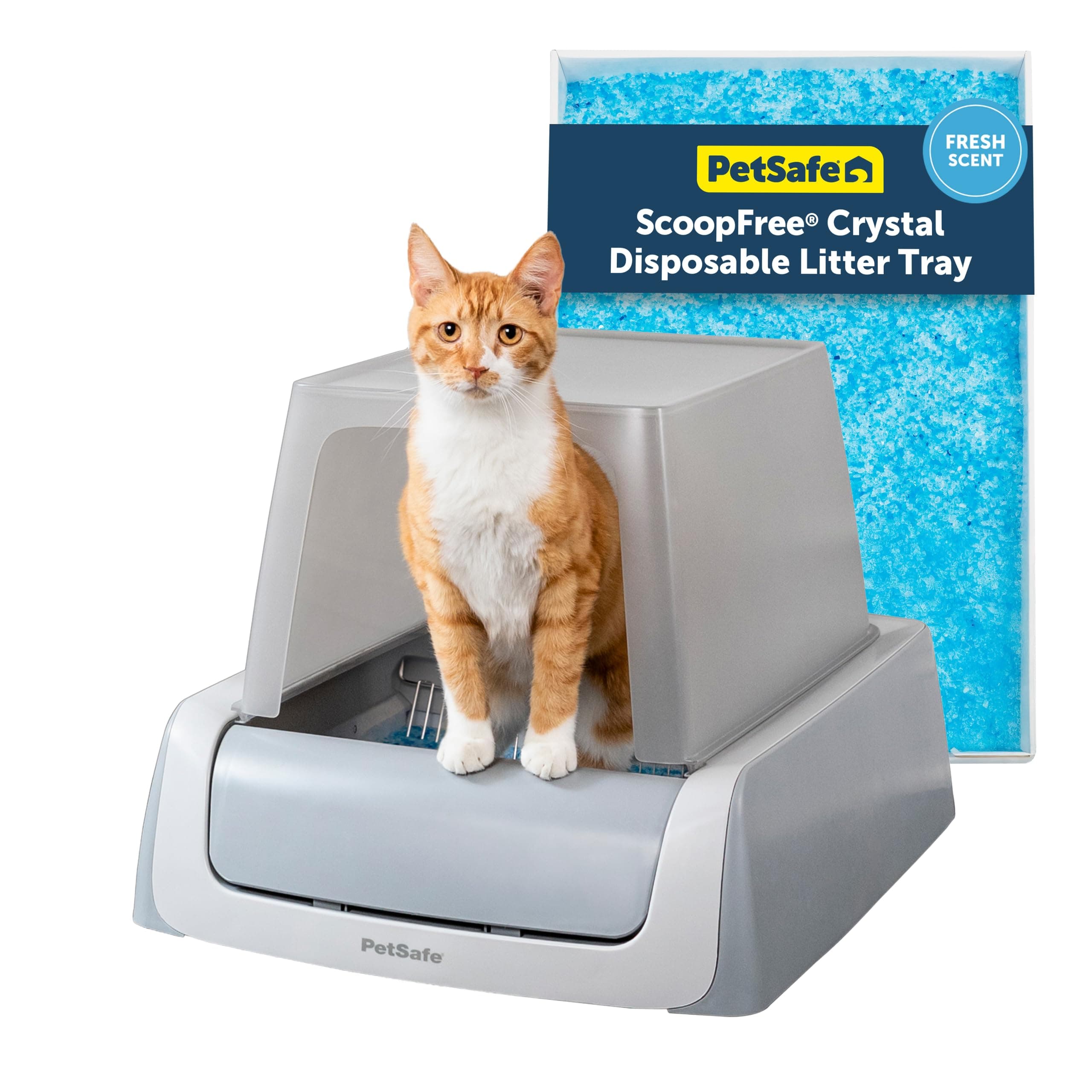 PetSafe ScoopFree Complete Plus Self-Cleaning Cat Litter Box with Front-Entry Hood - Never Scoop Litter Again - Hands-Free With Included Disposable Crystal Tray - Less Tracking, Better Odor Control
