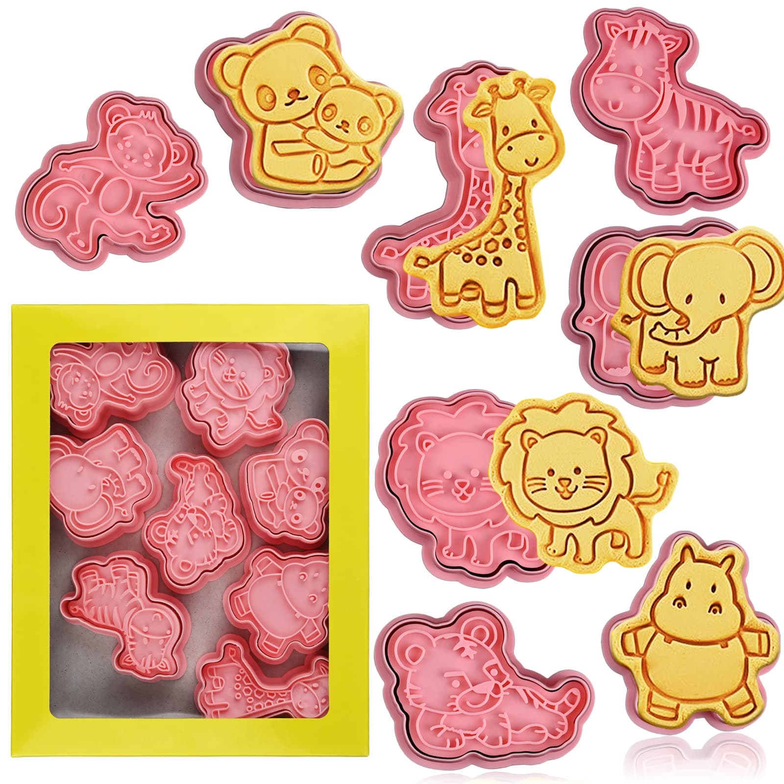 Animal Cookie Cutters With Plunger Stamps Set,8 Piece 3D Animal Embossing Cutters For Biscuit Fondant Cheese Baking Molds