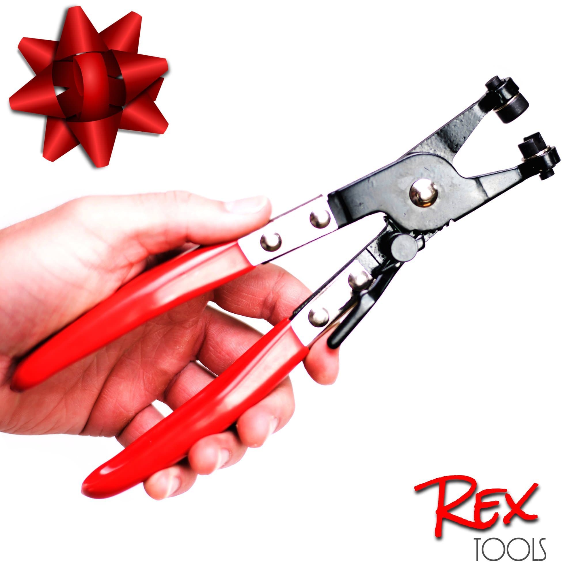 REX TOOLS Hose Clamp Flat Band Locking Ratchet Action Pliers (best used for compressing spring type clamps removal and installation, convenient use in tight areas with vice like compress holds