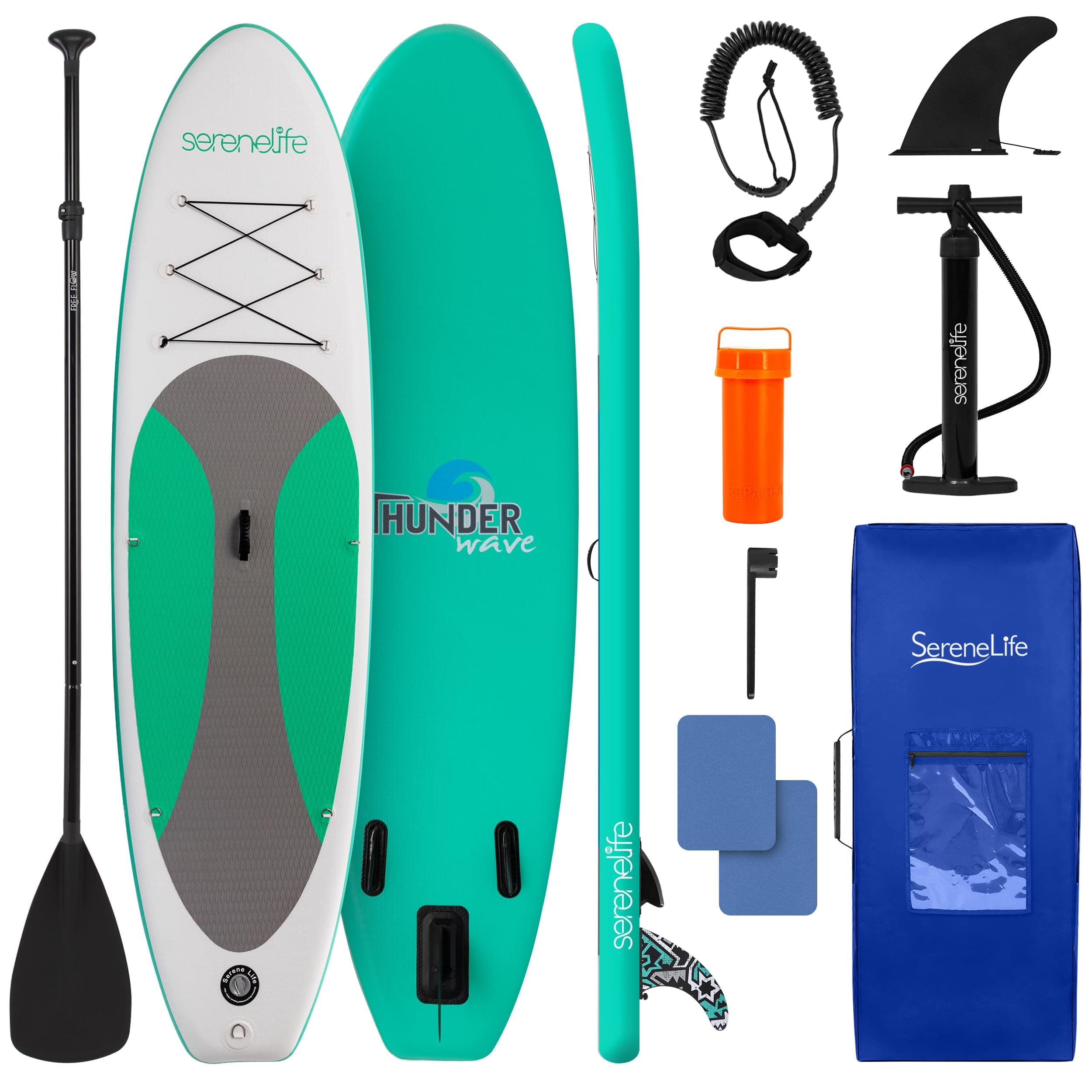 SereneLife Inflatable Stand Up Paddle Board with Premium SUP Accessories - Wide Stable Design with Non-Slip EVA Deck Pad