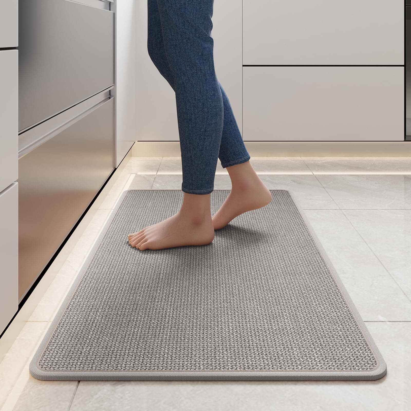 Water Absorbent Runner Rugs for Kitchen, Kitchen Mat in Front of Sink, Oil Absorbent Kitchen Mats for Floor,Non-Slip Kitchen Rugs,Durable Kitchen Mats，17x30 Gray Kitchen Rugs,