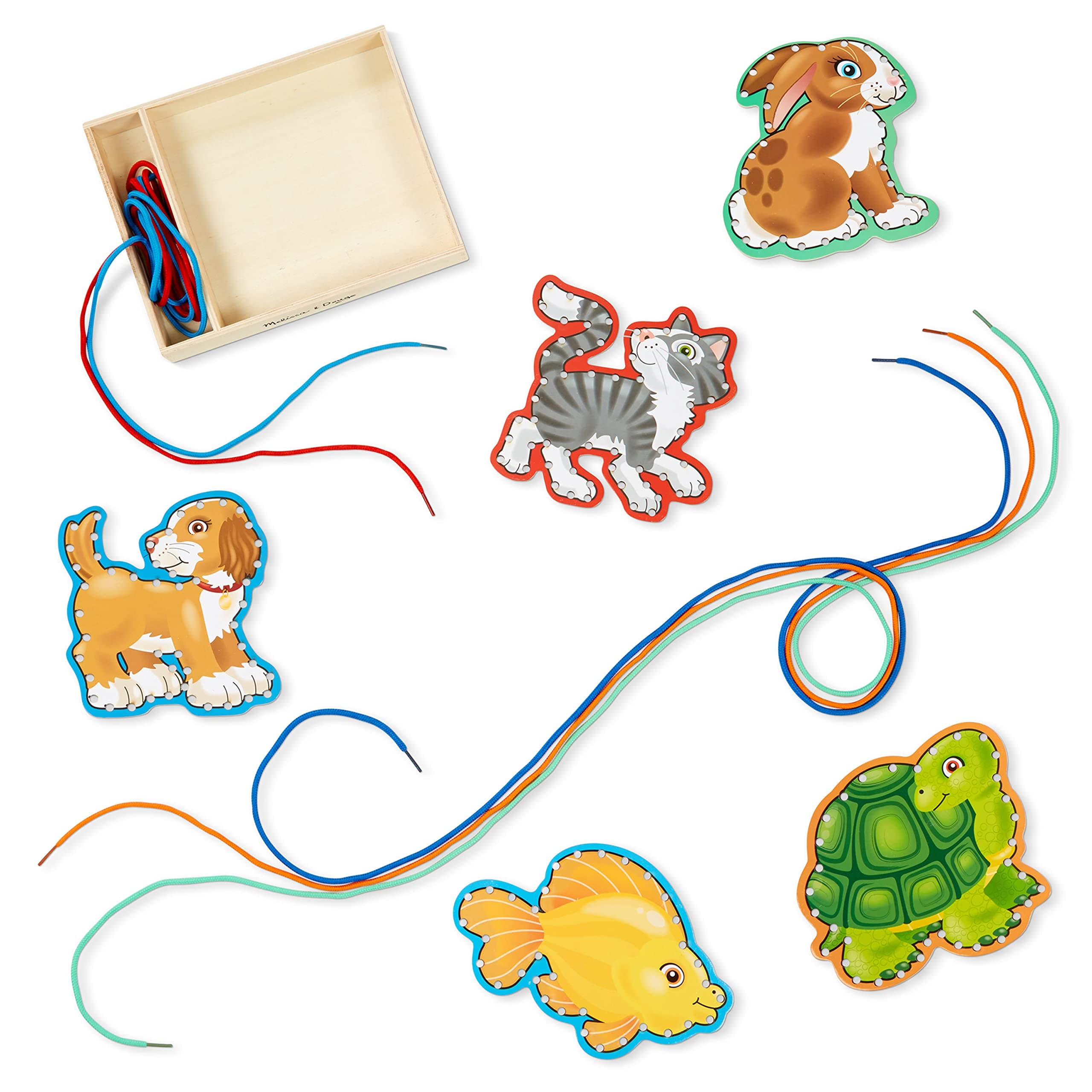 Lace and Trace Activity Set: Pets - 5 Wooden Panels and 5 Matching Laces