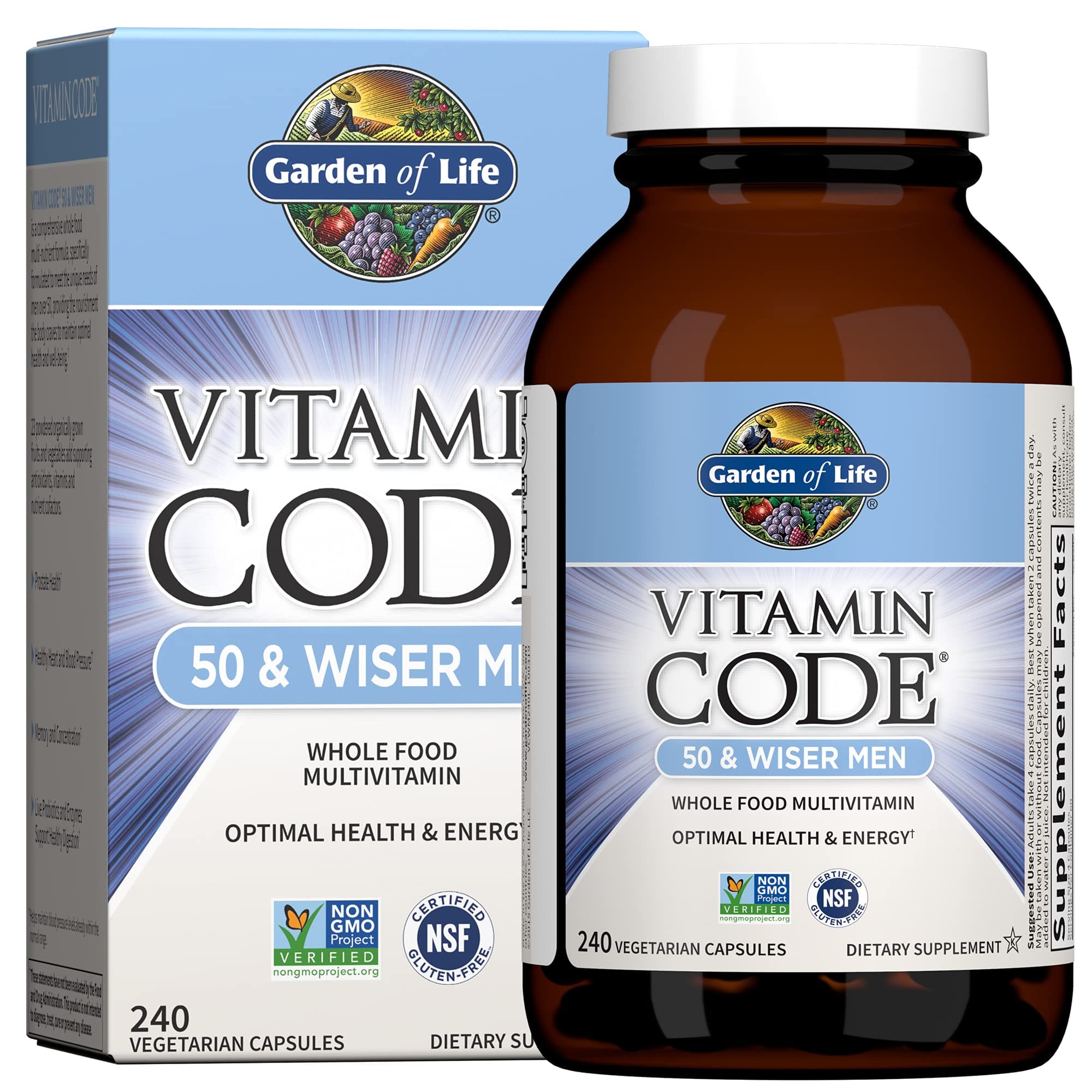 - Garden of Life Multivitamin for Men - Vitamin Code 50 & Wiser Men's Raw Whole Food Vitamin Supplement with Probiotics, Vegetarian, 240 Capsules