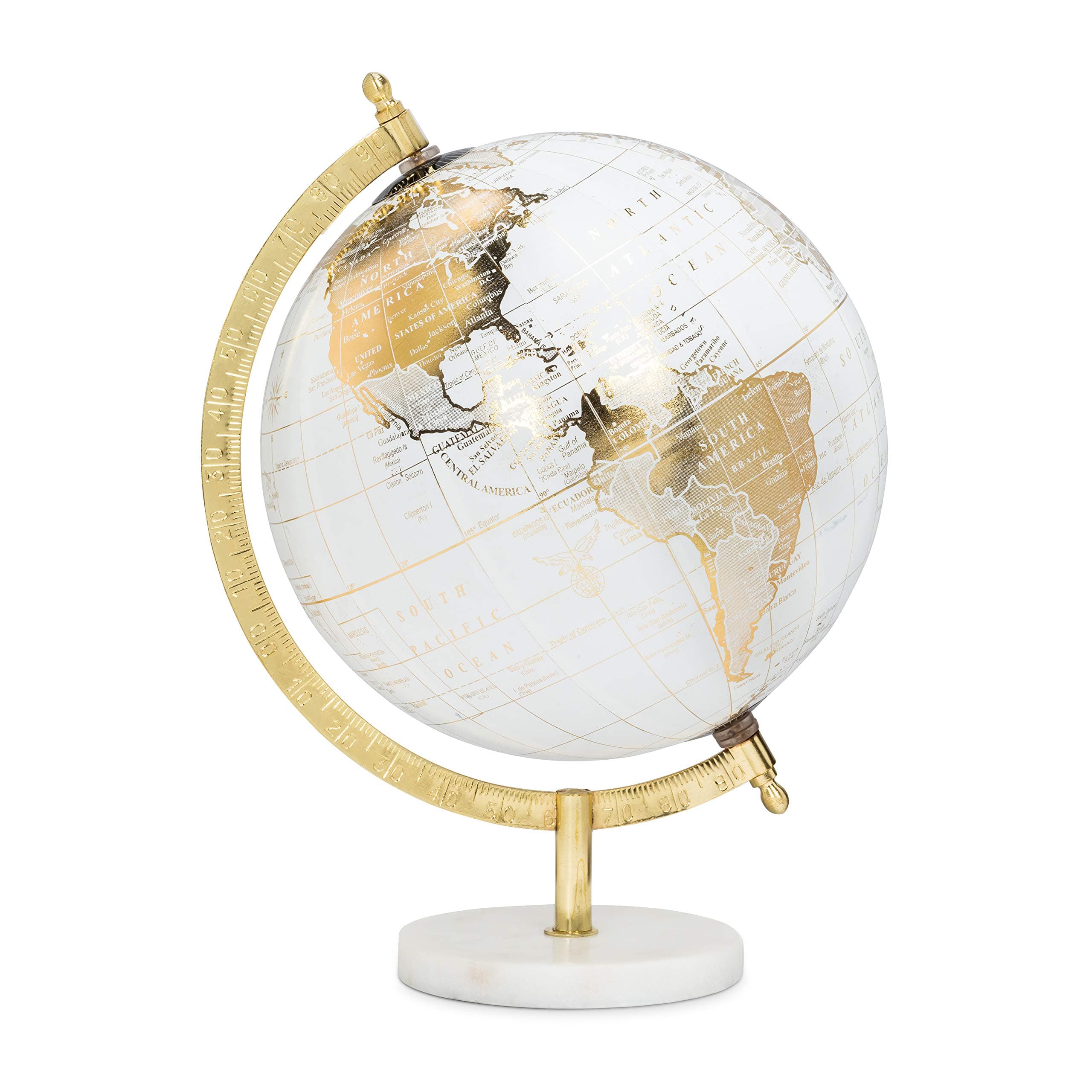 Abbott Collection 57-LATITUDE-18 Spinning Small Decorative Globe, White/Gold, 11" H
