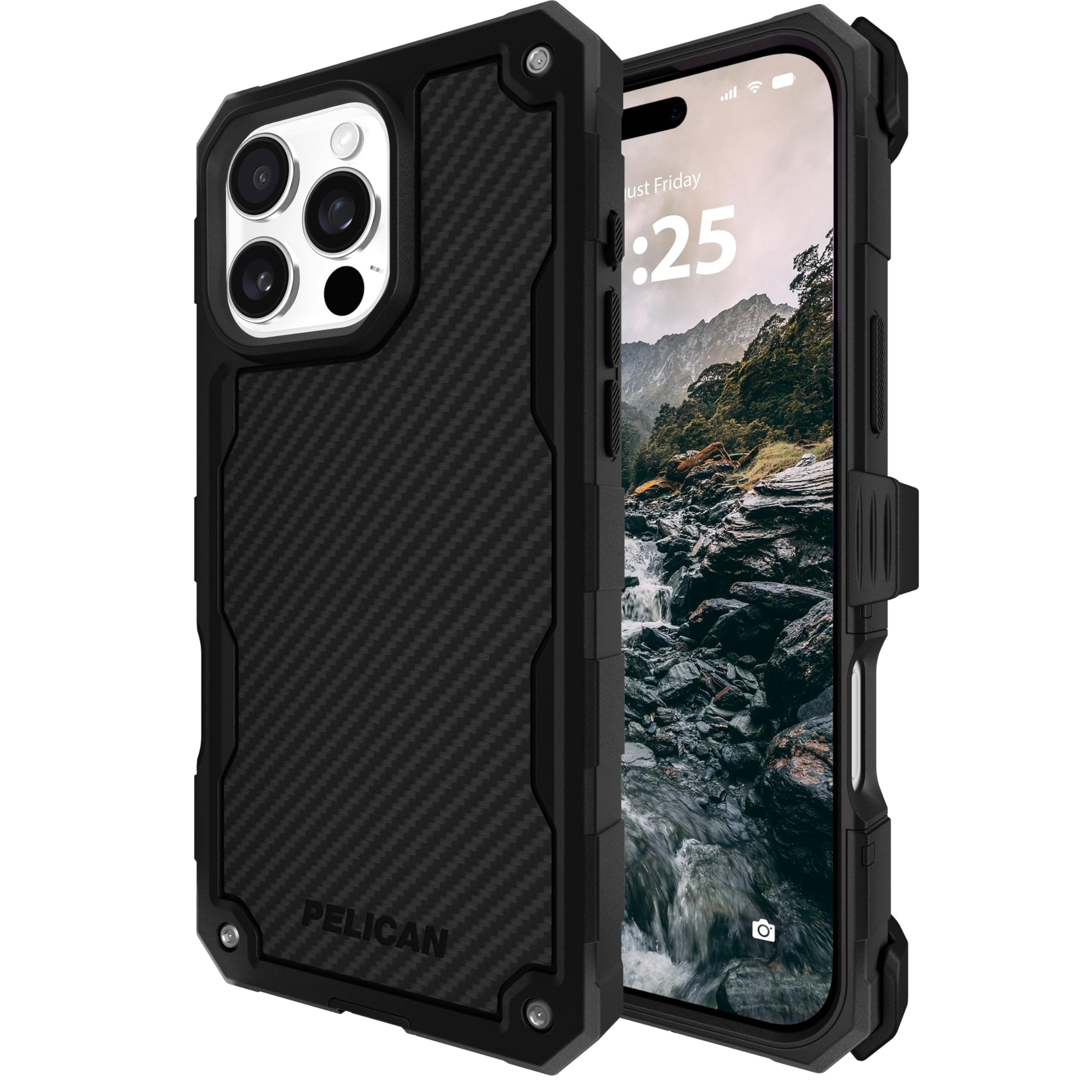 Pelican Shield iPhone 16 Pro Max Case [Compatible with MagSafe] Rugged Phone Case w/ 21ft Military-Grade Drop Protection - Heavy Duty Phone Cover w/Belt Clip Holster for iPhone 16 Pro Max - Carbon