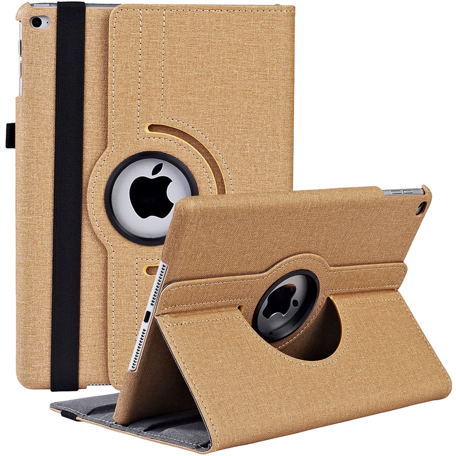 New iPad 9.7 2018 2017 / iPad Air 2 Case - 360 Degree Rotating Denim Fabric Cover with Auto Sleep Wake for iPad 9.7 inch (6th Gen, 5th Gen) / iPad Air 2/ iPad Air (Khaki)