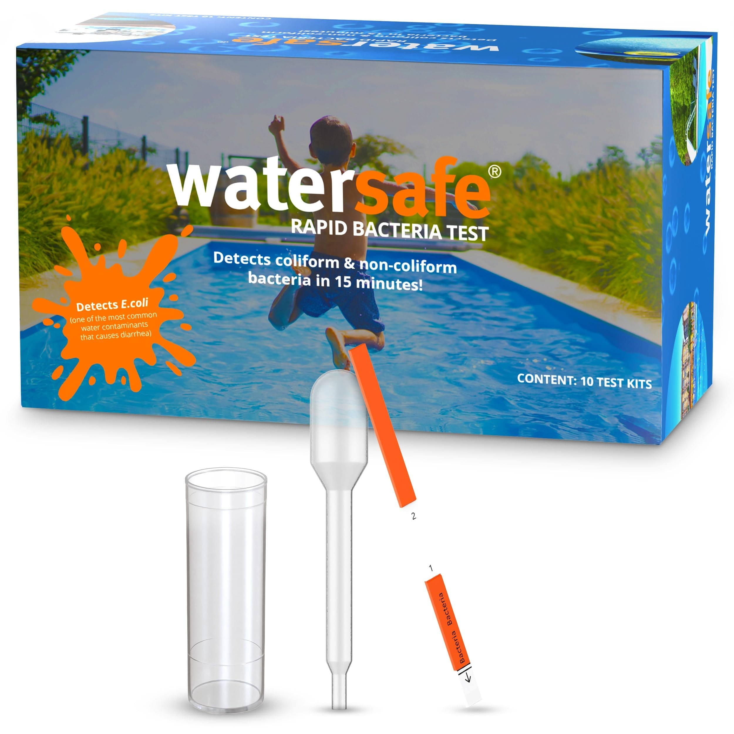Pool and Spa Rapid Bacteria Test by Watersafe, Detects Down to 1 Bacteria/μL, including E. coli, Salmonella and More, Pack of 10