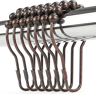 Shower Curtain Hooks Rings, Rustproof Metal Shower Curtain Rings for Bathroom Shower Rods Curtains - Set of 12, Bronze