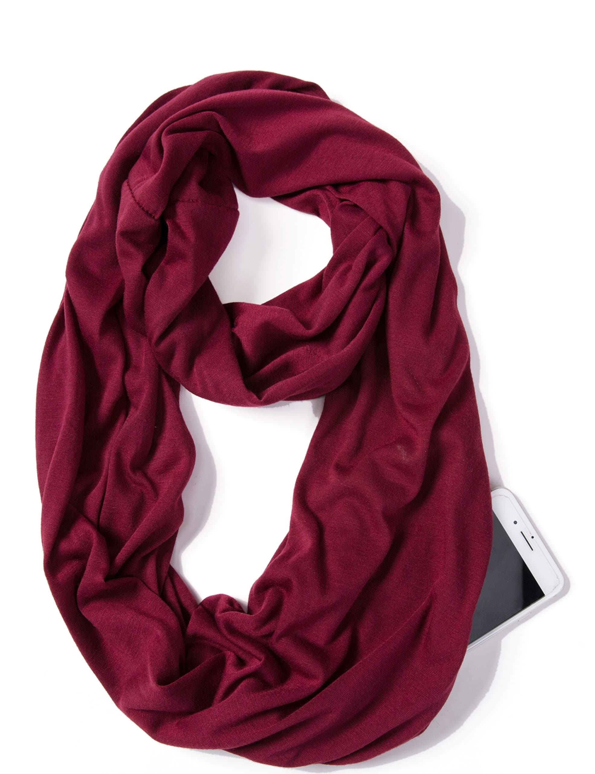 Infinity Loop Solid Color Scarf With Hidden Zipper Pocket For Women - Lightweight Travel Neck Wrap