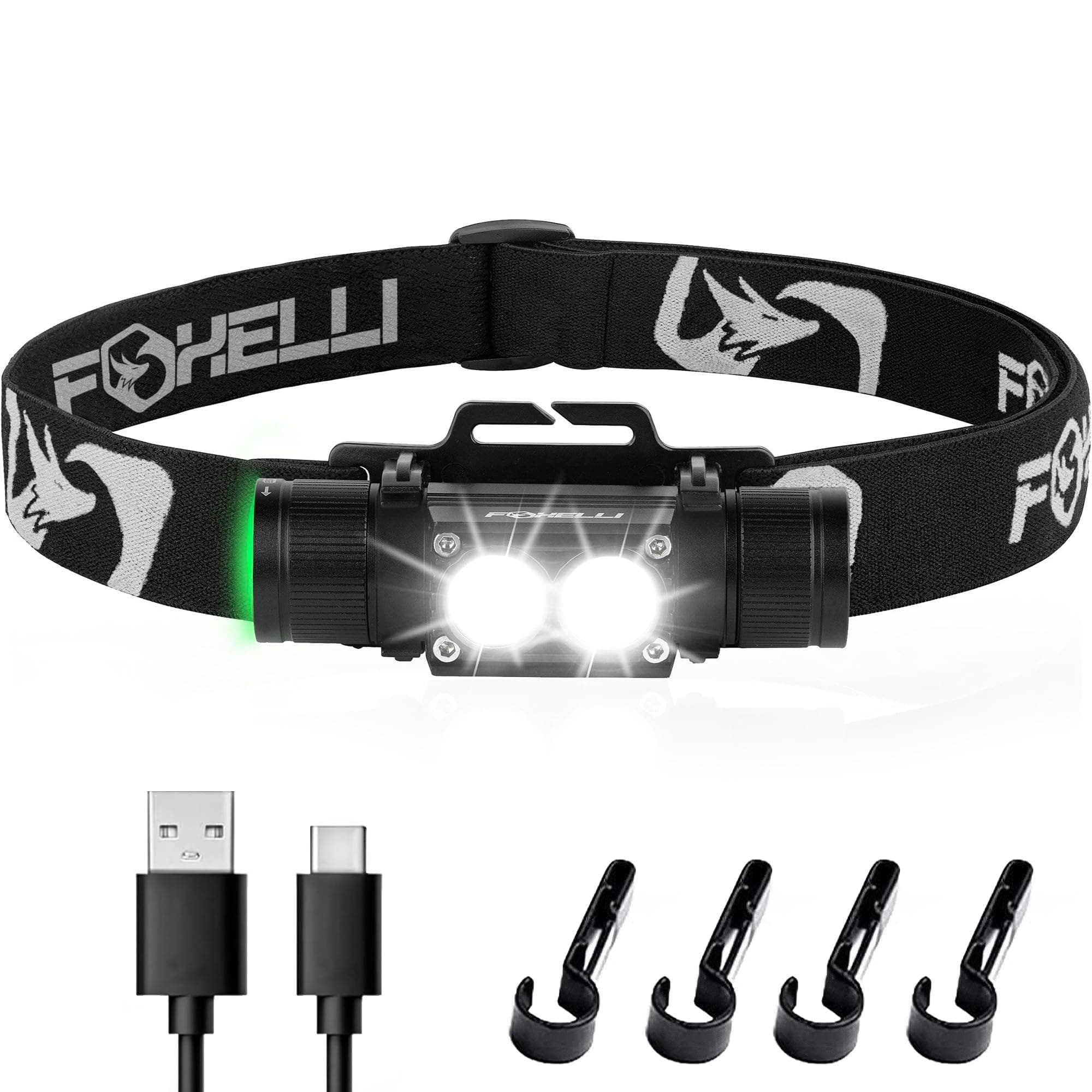 Foxelli USB Rechargeable Headlamp Flashlight – Super Bright 1200 Lumen, Lightweight & Comfortable LED Head Light, IPX7 Waterproof, Impact Resistant Head Lamp