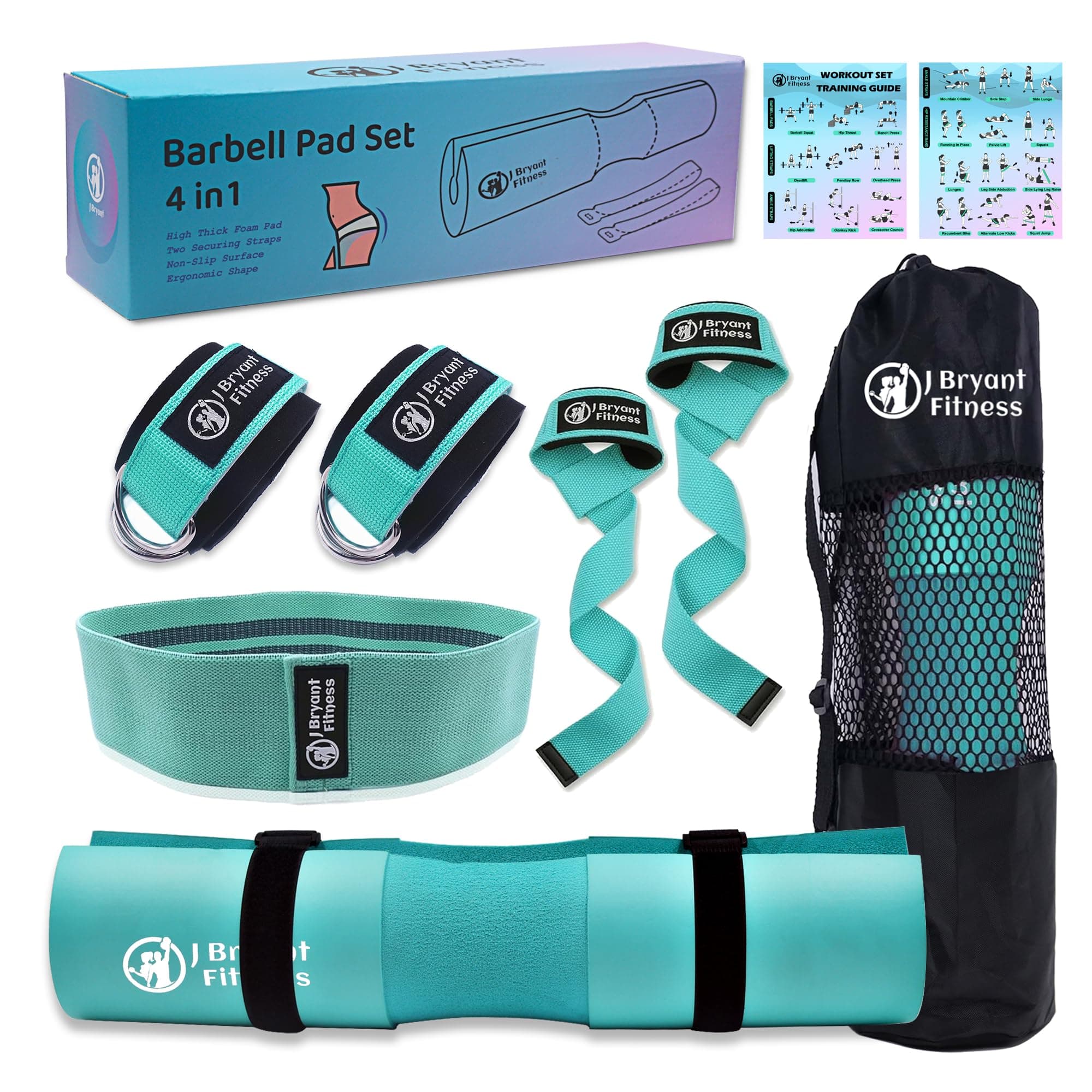 Barbell Pad Set with 2 Ankle Straps for Cable Machines, Hip Resistance Band, Weight Lifting Straps, Thick Cushion Hip Thrust Pad with Carry Bag for Squats Bench Press Workout