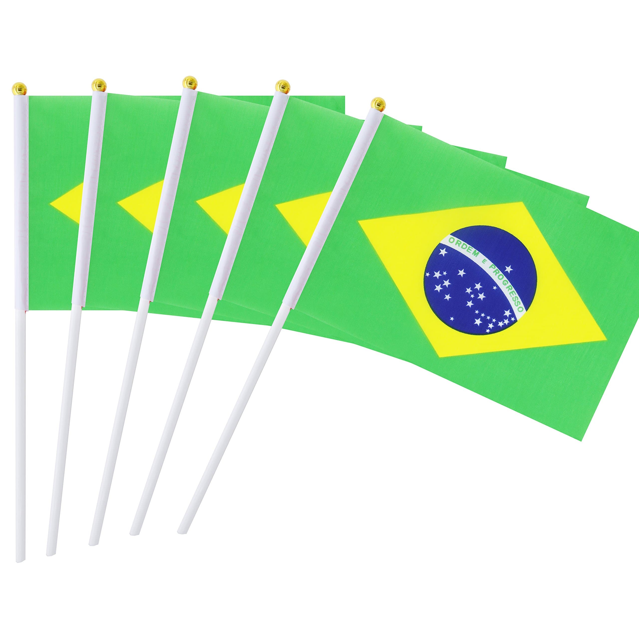 Kind Girl 25 Pack Brazil Flag Brazilian Stick Flag Round Top National Country Flags, Party Decorations Supplies for Parades, World Cup, Festival Events, International Festival