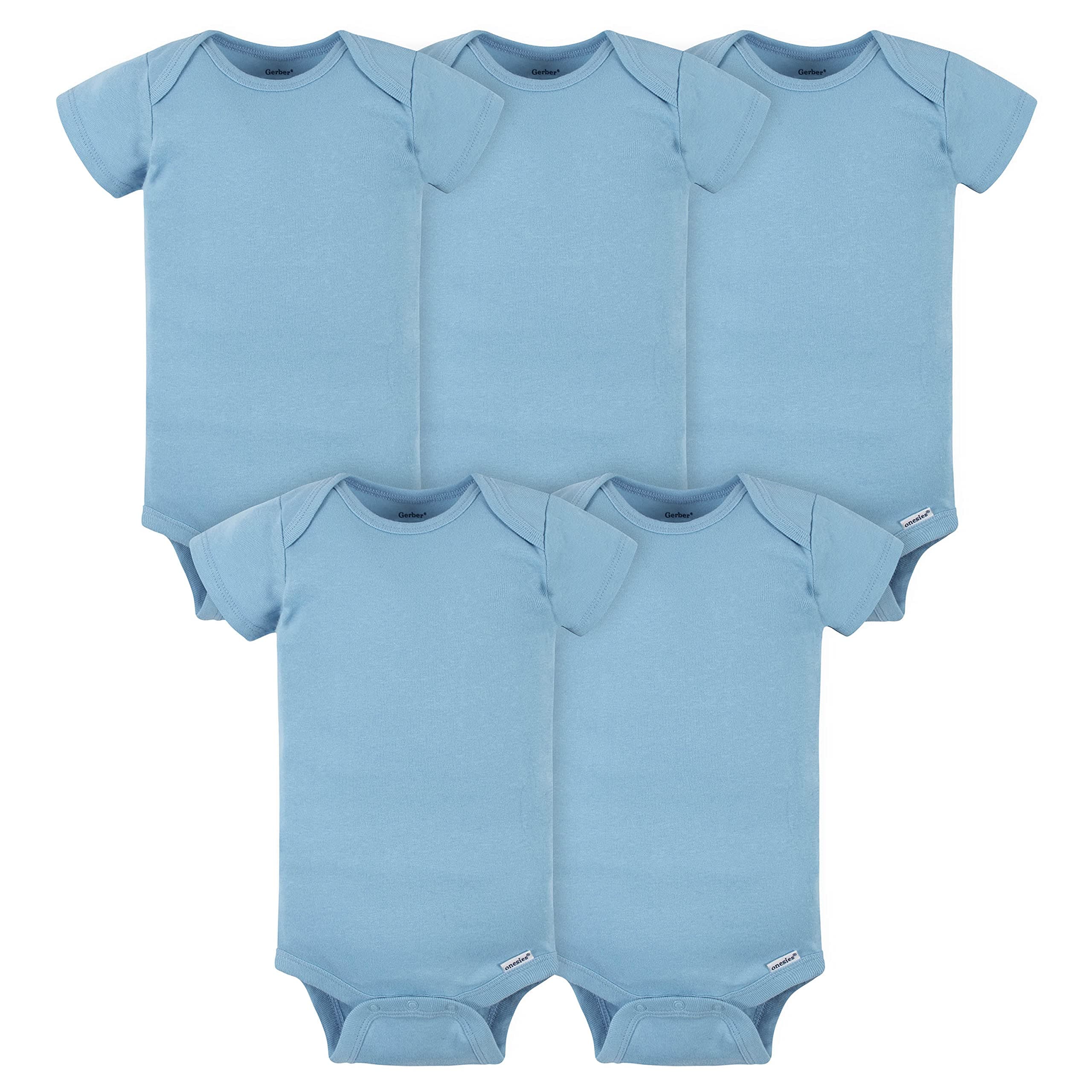 Gerber Baby Boys' 5 Pack Onesies, Solid Blue, 0-3 Months