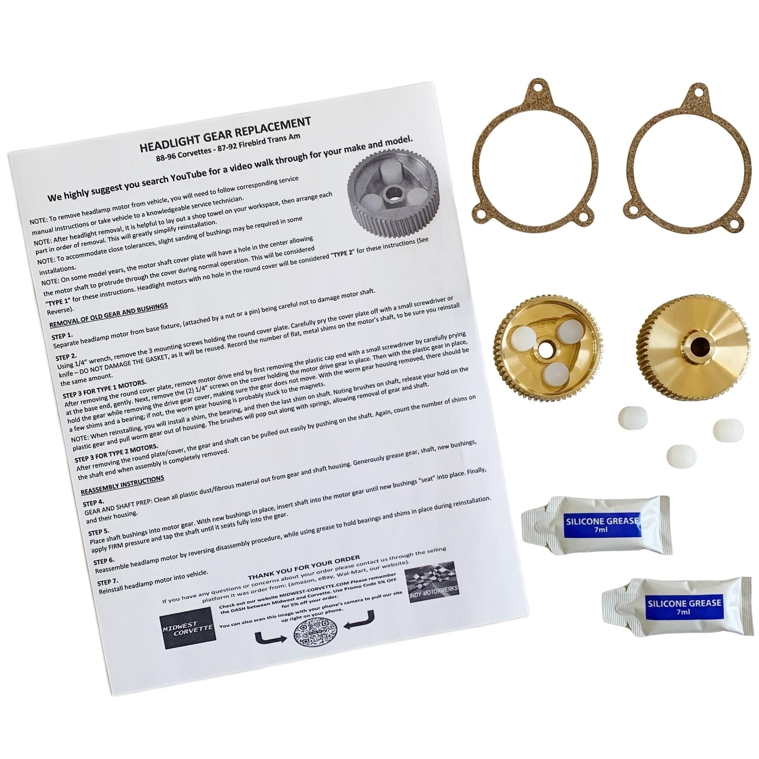 C4 Corvette 88-96 Headlight Replacement Bronze Gear Upgrade Over Stock Nylon Dual Kit Fits: 88 through 96 Corvettes