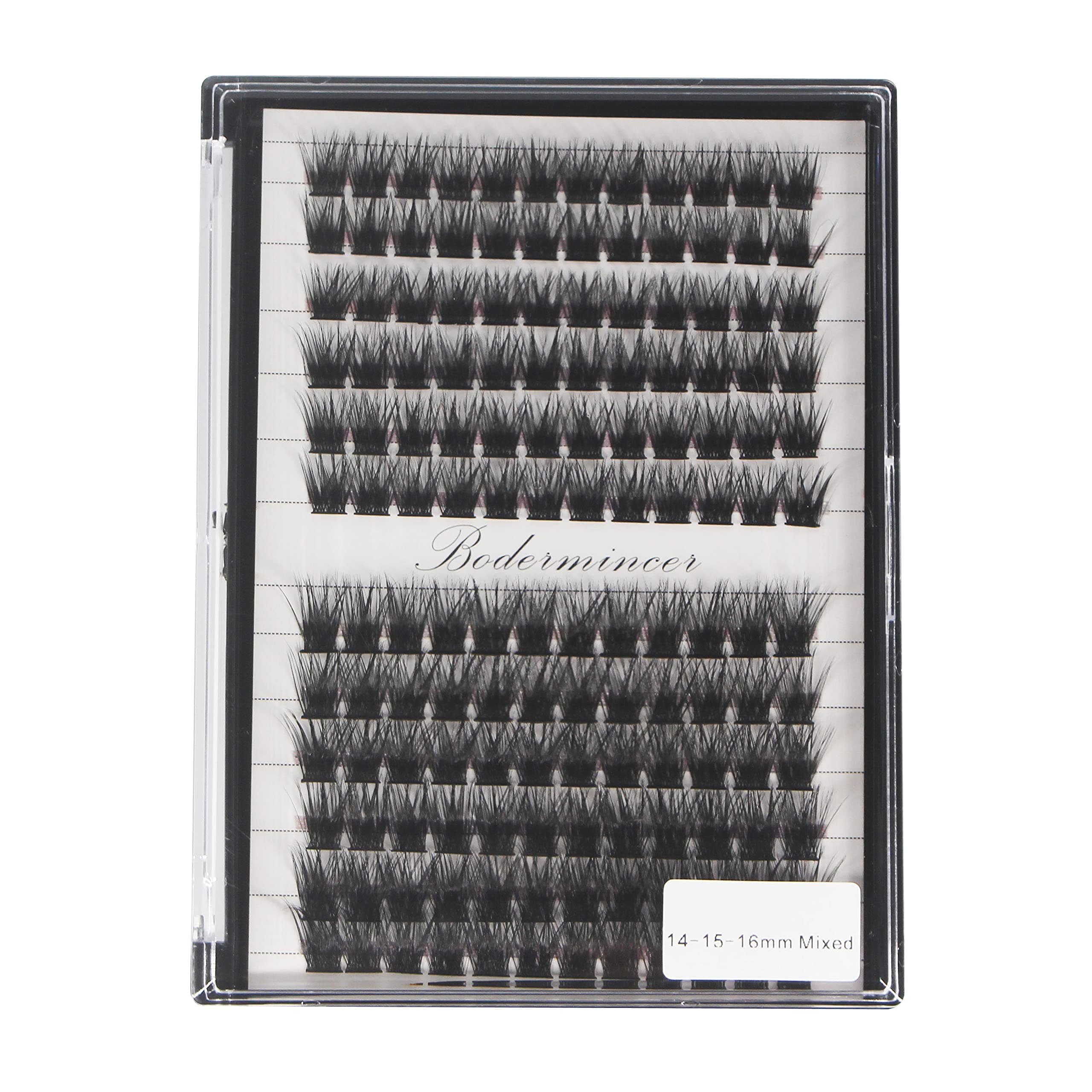 Hannahool12rows-Large Tray Mixed 8-10-12-14-16mm/Mixed 14-15-16mm/Mixed14mm-16mm/Mixed 18-20mm Wide Stem Individual False Eyelashes Dramatic Black Cluster Eyelashes Natural Long 3D Volume Eye Lashes Extensions (mixed 14-15-16mm)