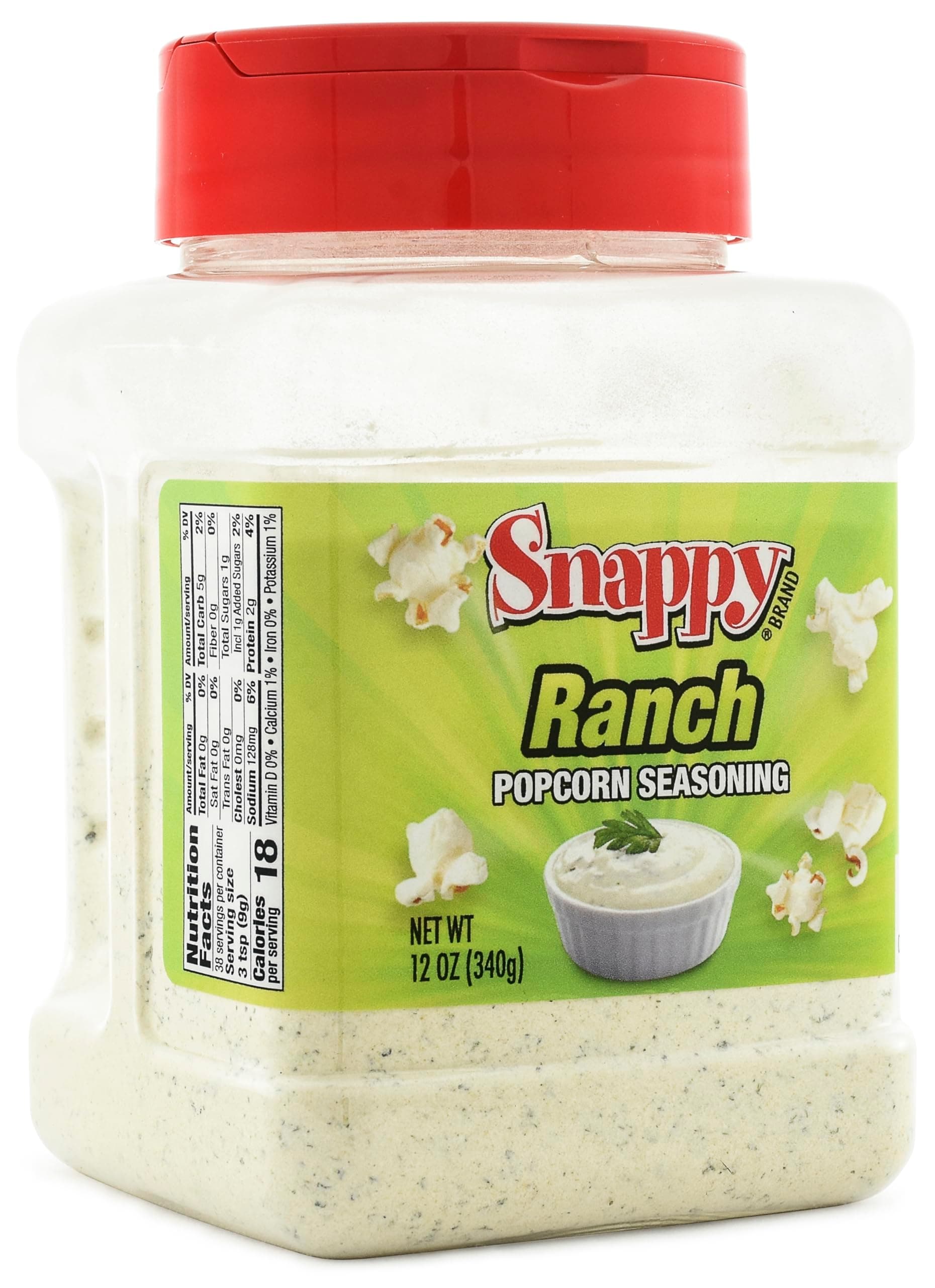 Snappy Ranch Popcorn Seasoning, 12 oz, Cool and Creamy Buttermilk Herb Flavor Shaker, No MSG Added