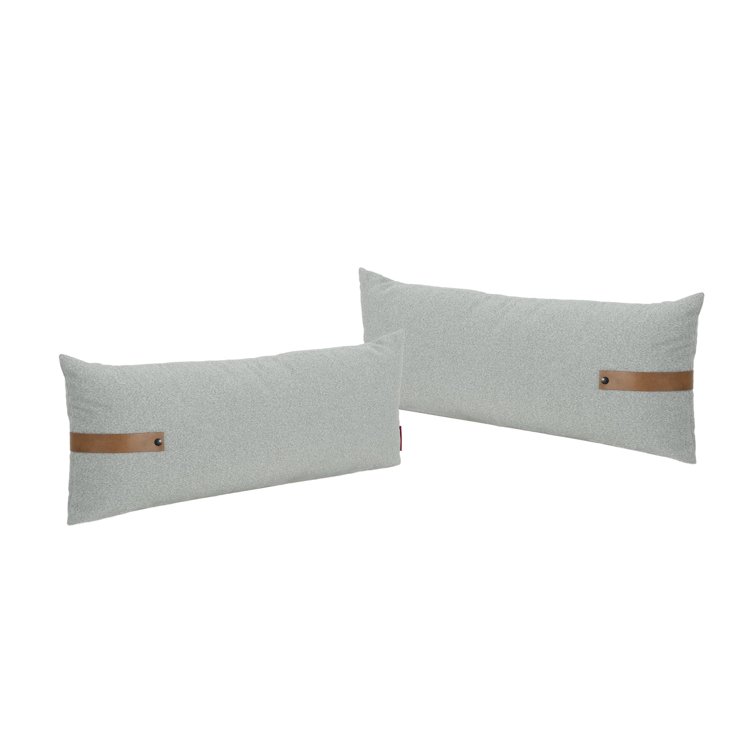 Christopher Knight Home Dunn Mid Century Rectangular Fabric Pillow with Faux Leather Strap (Set of 2), Gray and Autumn Tan, Grey