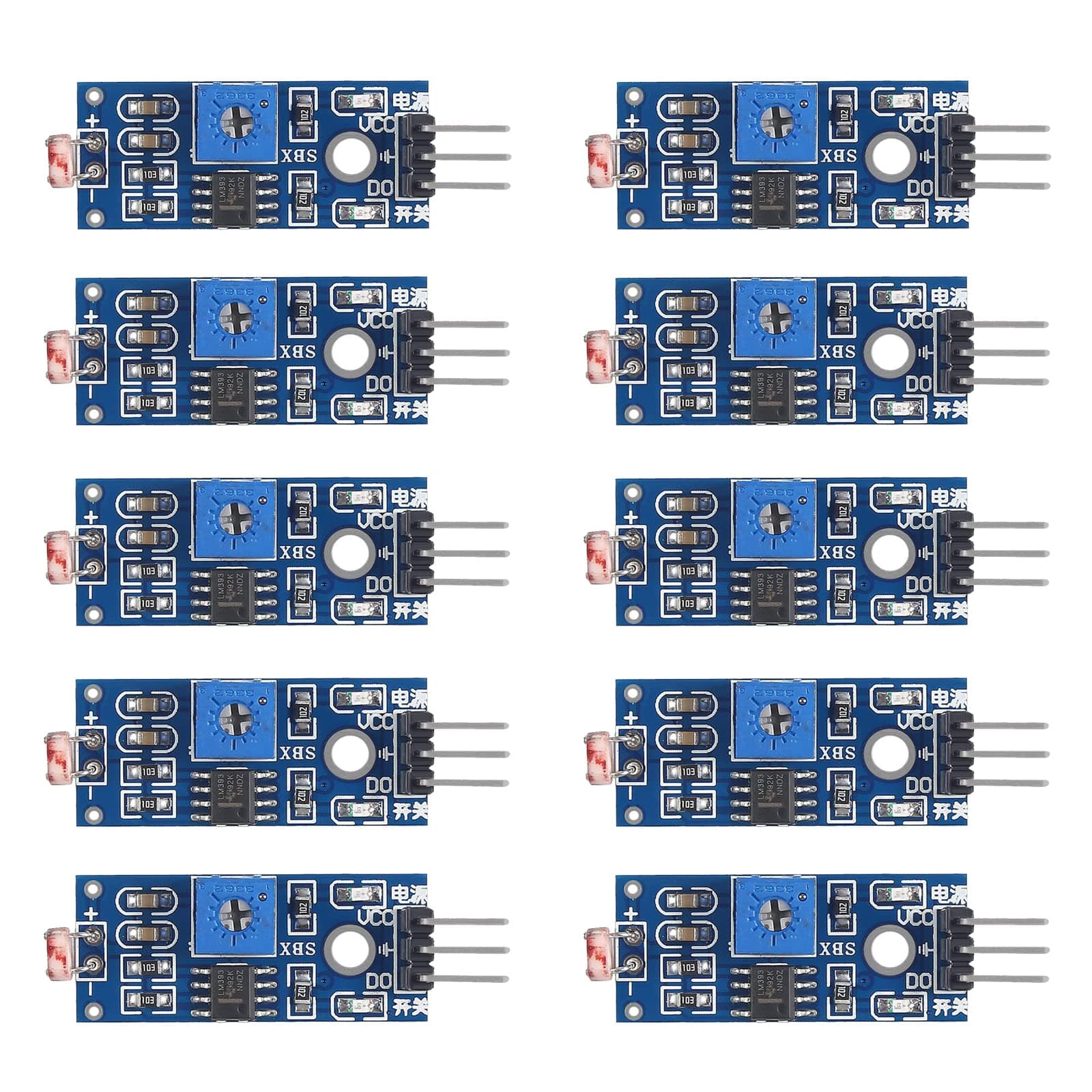 DIANN 10pcs LDR Photosensitive Sensor Module 3 Pins 5MM Light Dependent Resistor Sensor Module Digital Light Detection LM393