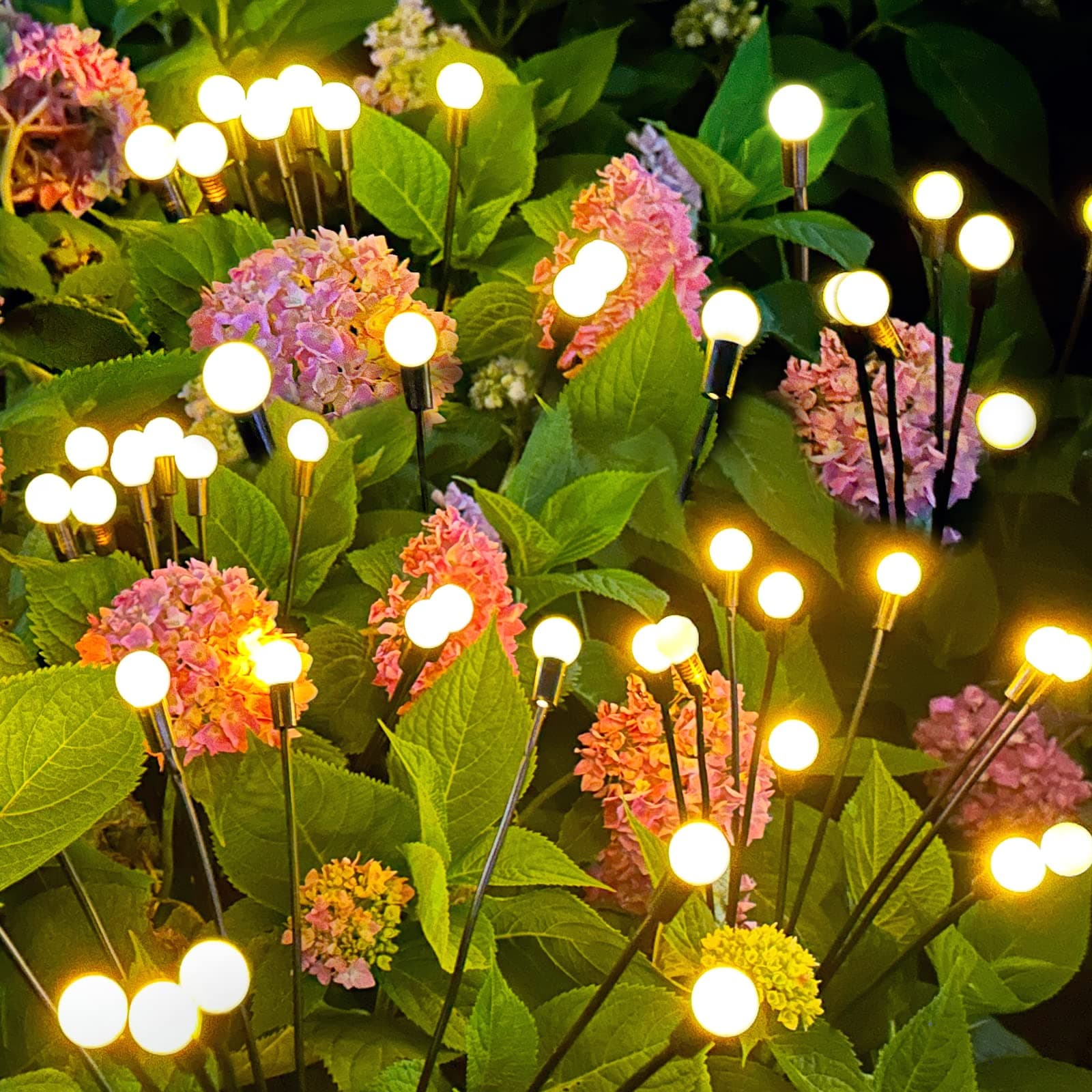 6 Pack Solar Lights for Outside, 10 LED Solar Lights Outdoor Waterproof with 2 Lighting Modes, Firefly Garden Lights Solar Outdoor, Solar Garden Lights for Yard Patio Pathway Garden Decor, Warm White