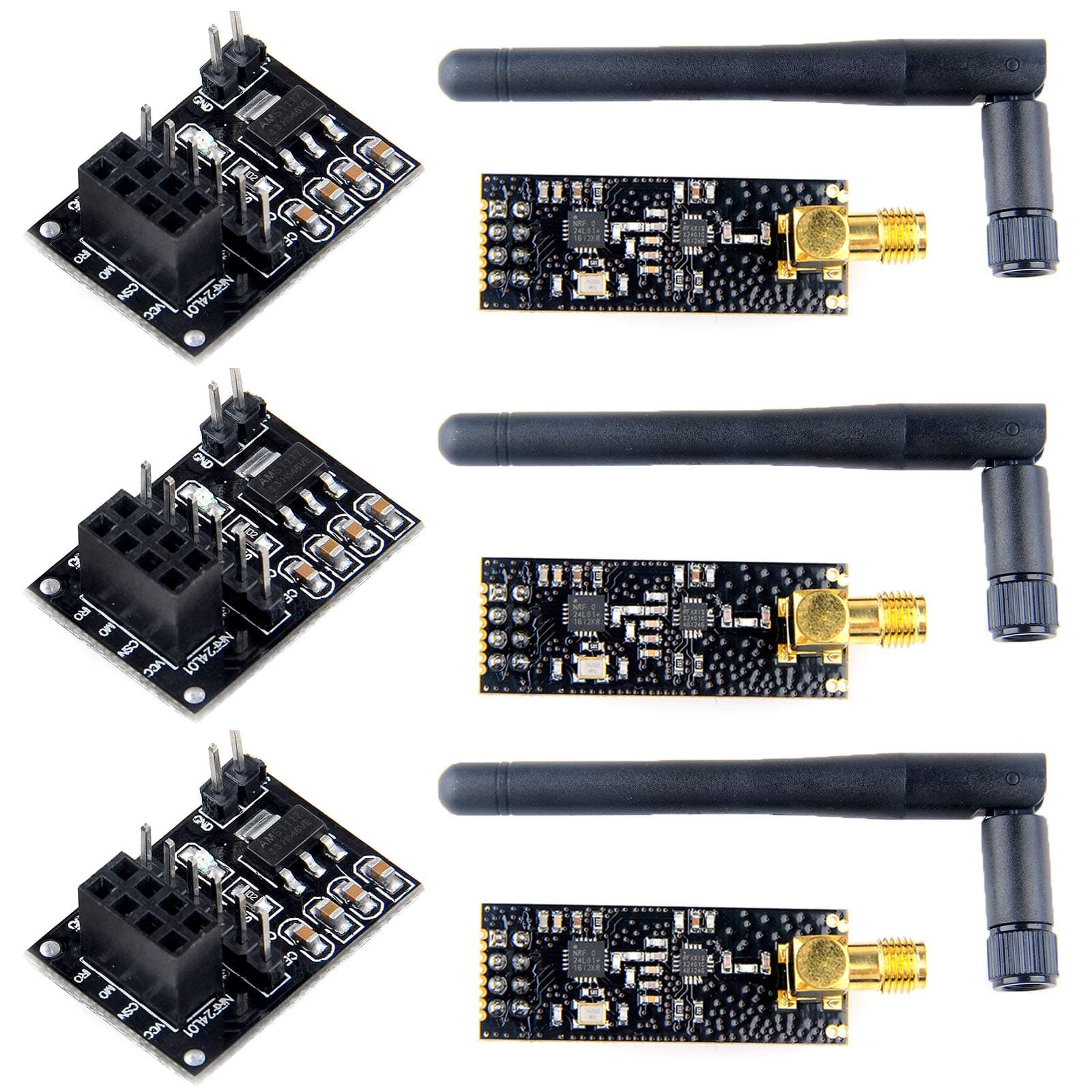 3pcs nRF24L01+PA+LNA Wireless Transceiver RF Transceiver Module 2.4G 1100m with Antenna and 3pcs NRF24L01+ Breakout Adapter with 3.3V Regulator on-Board for Arduino